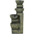 4-Tier Garden Waterfall Fountain with Adjustable Flow and Stone Look Bowls - Black and Yellow