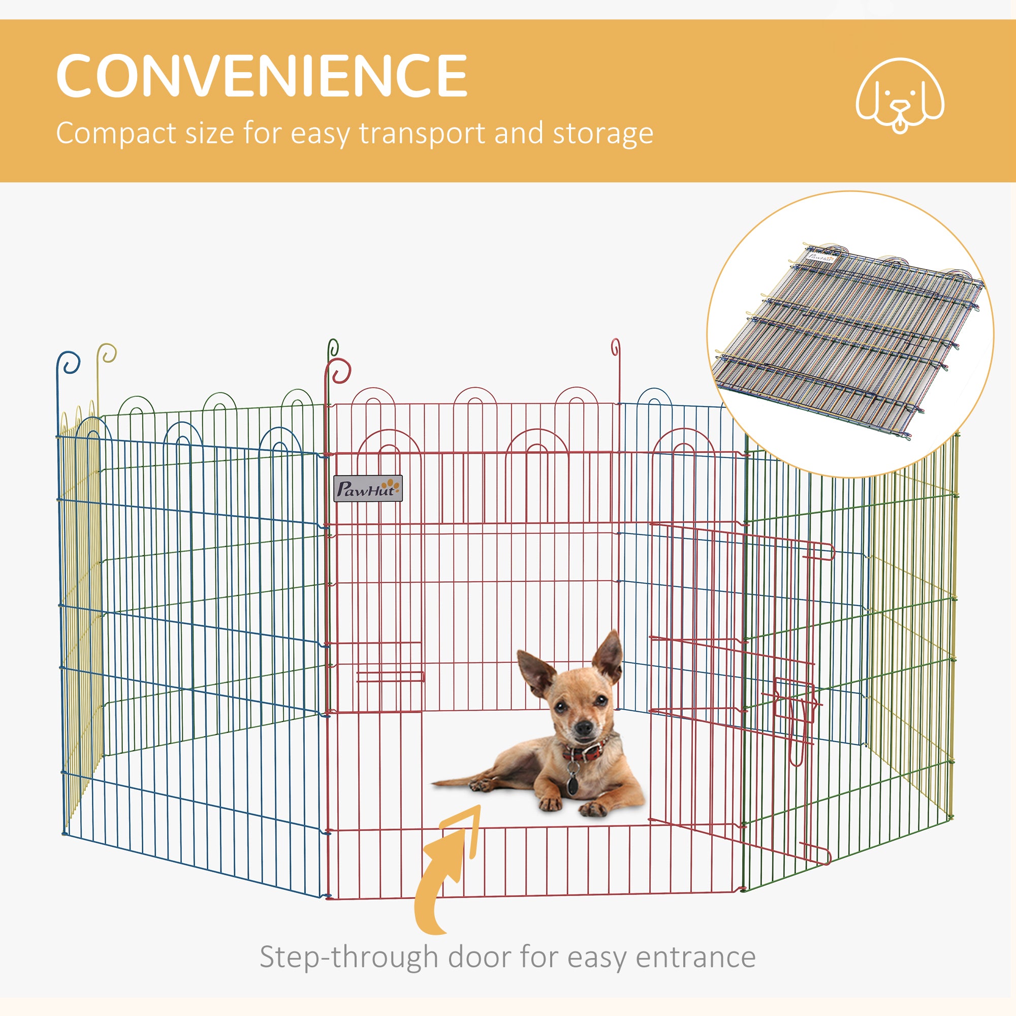 Pet Playpen Crate, with Eight Panels, Door, for Indoors and Outdoors, 60H x 156cm