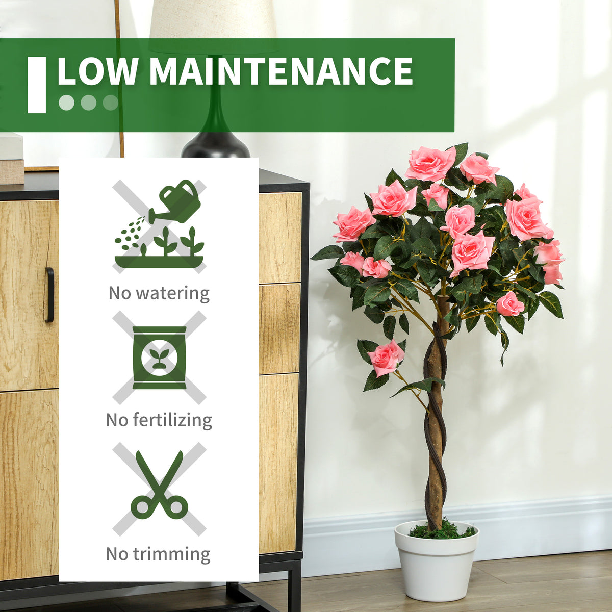 Set of 2 Artificial 90cm Pink Rose Plants in Pot for Indoor Outdoor Decor - Pink