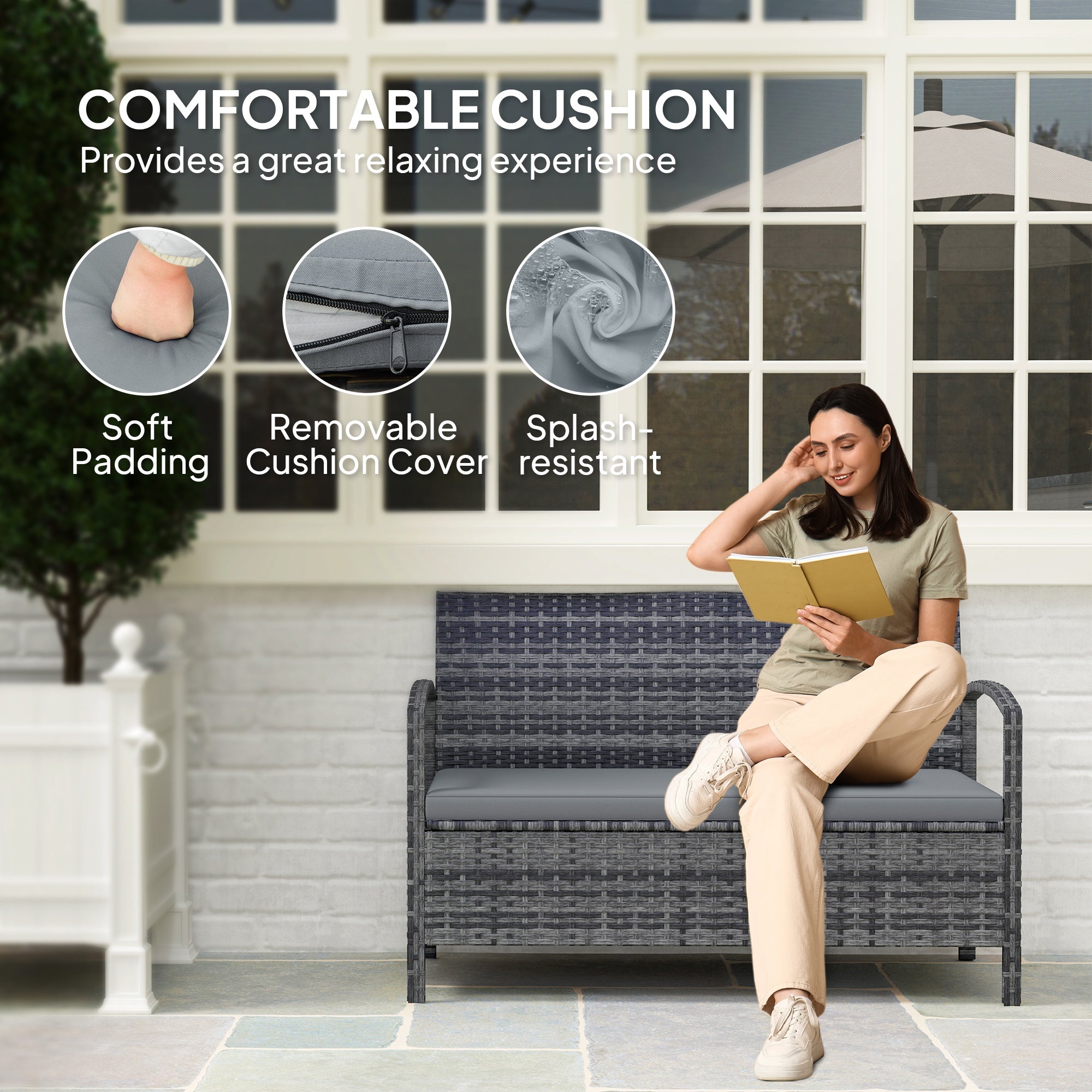 125L Garden Storage Bench with Cushion - Grey