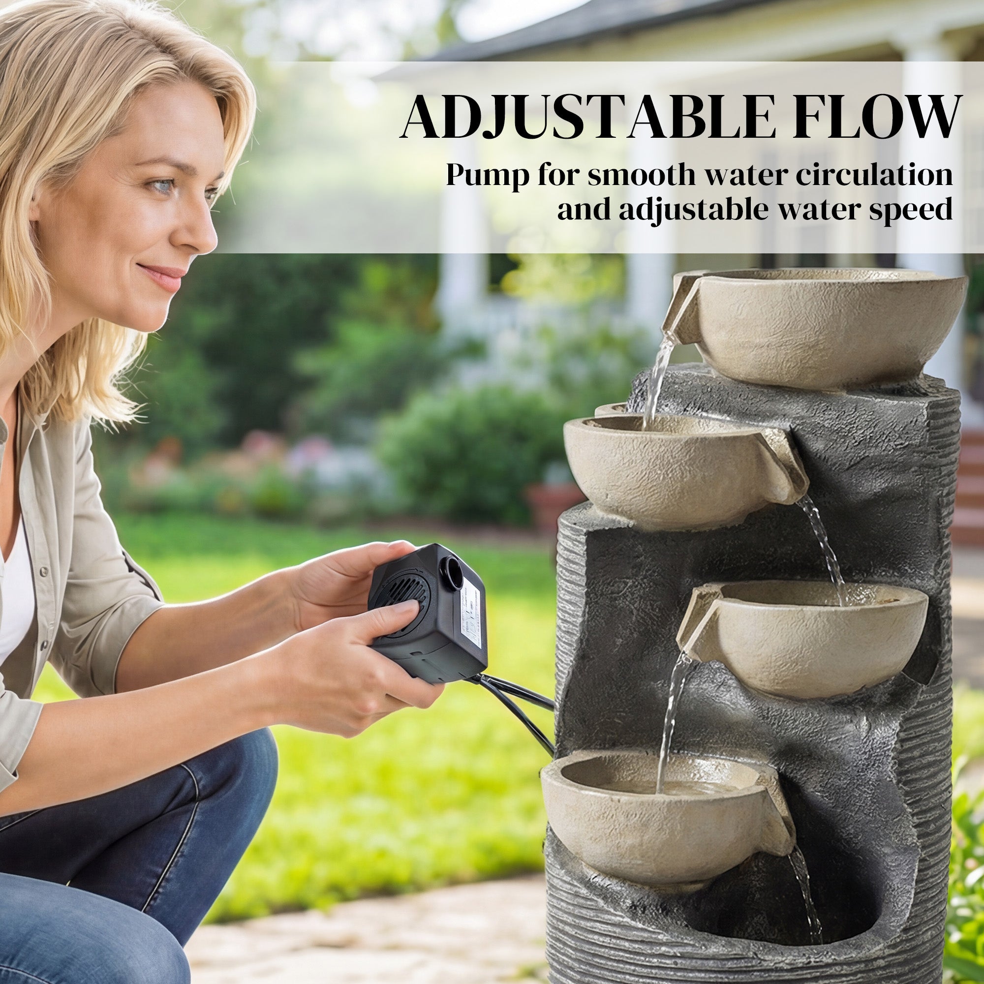 Garden Water Feature, Outdoor Water Fountain with LED Lights and Pump, 5 Tier Cascading Waterfall Fountain for Indoor