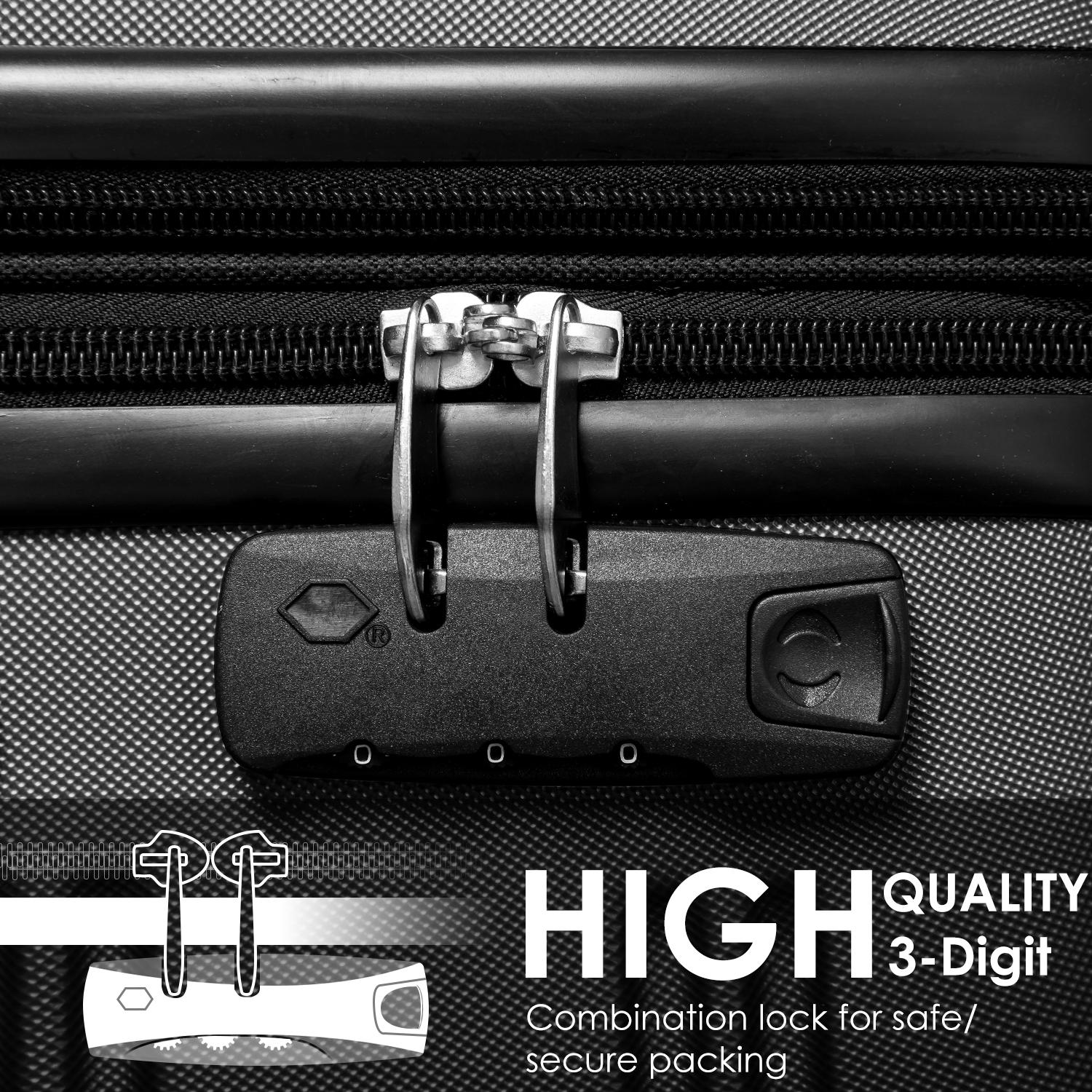 24" 4-Wheel ABS Hard Shell Travel Trolley Suitcase with Telescoping Handle, Luggage with Combination Lock, 45L × 28W × 69H cm, Black
