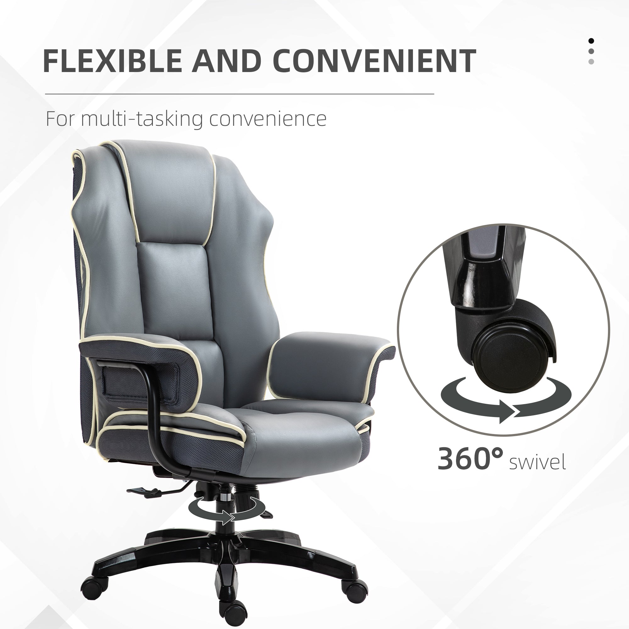 High Back Office Chair, PU Leather Desk Chair, Reclining Swivel Computer Chair for Home, Grey