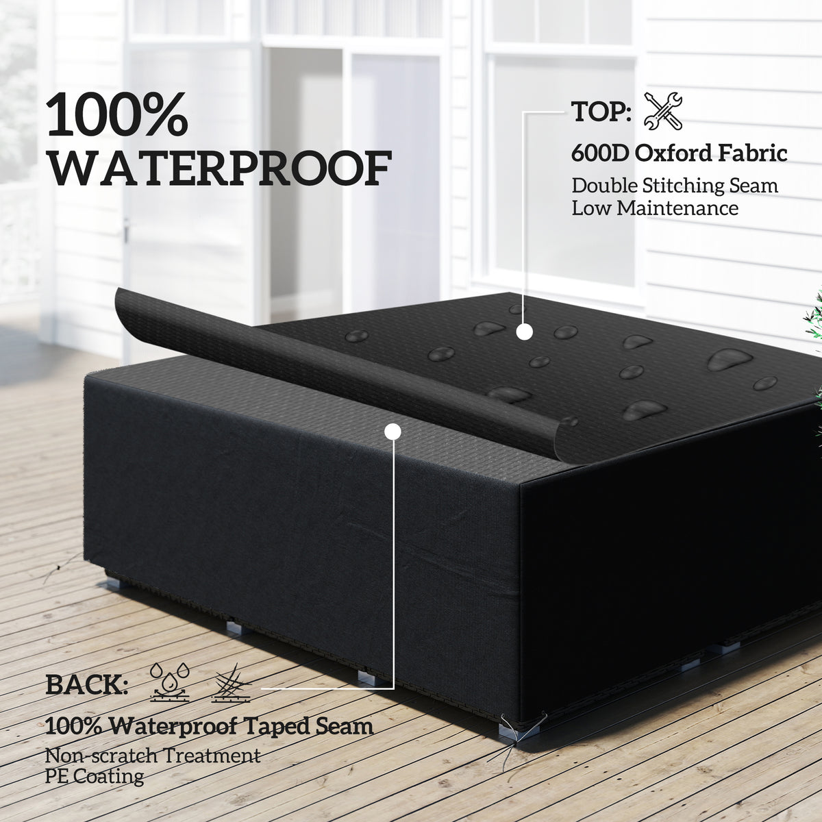 600D Oxford Waterproof Garden Sofa Cover Set 225x210x70cm - Black