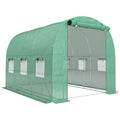 Walk-in Greenhouse with Shelves, Polytunnel Greenhouse with Roll-Up Door, 6 Mesh Windows,198 x 275 x 191 cm, Green