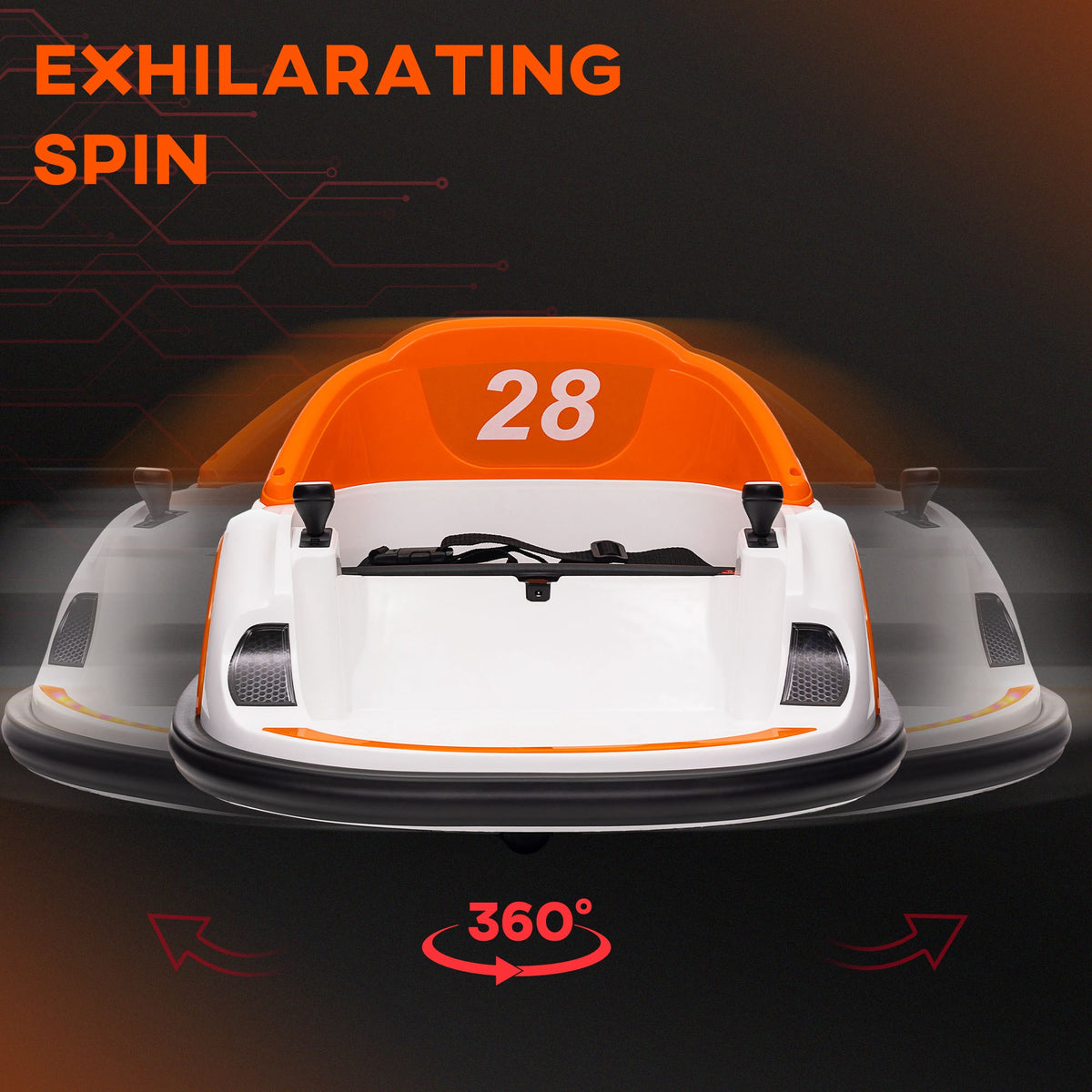 12V 360° Rotation Kids Bumper Car with Remote Control, Dual Joysticks, Music & Lights - Orange