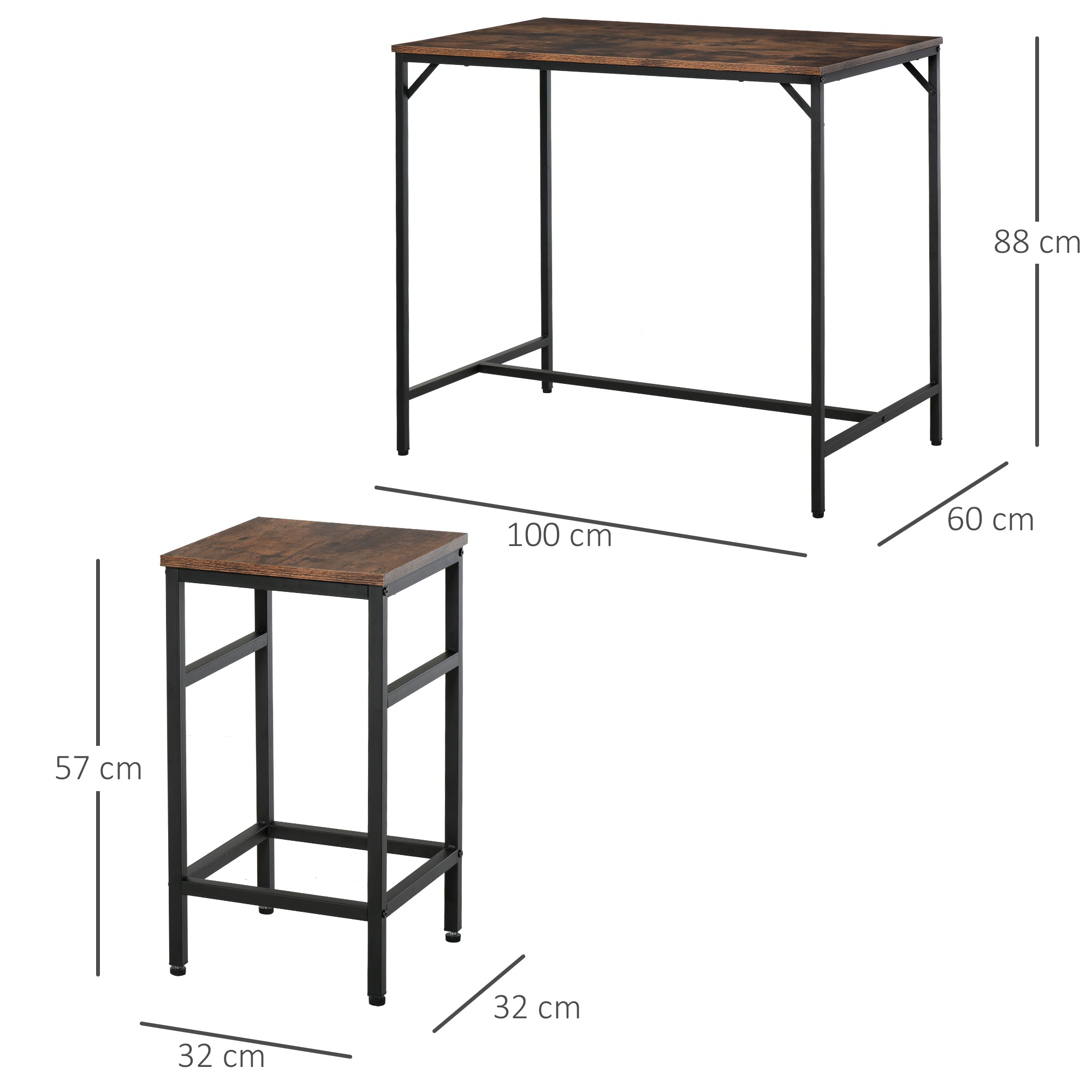 Industrial Rectangular Bar Table Set with 4 Stools for Dining Room, Kitchen, Dinette