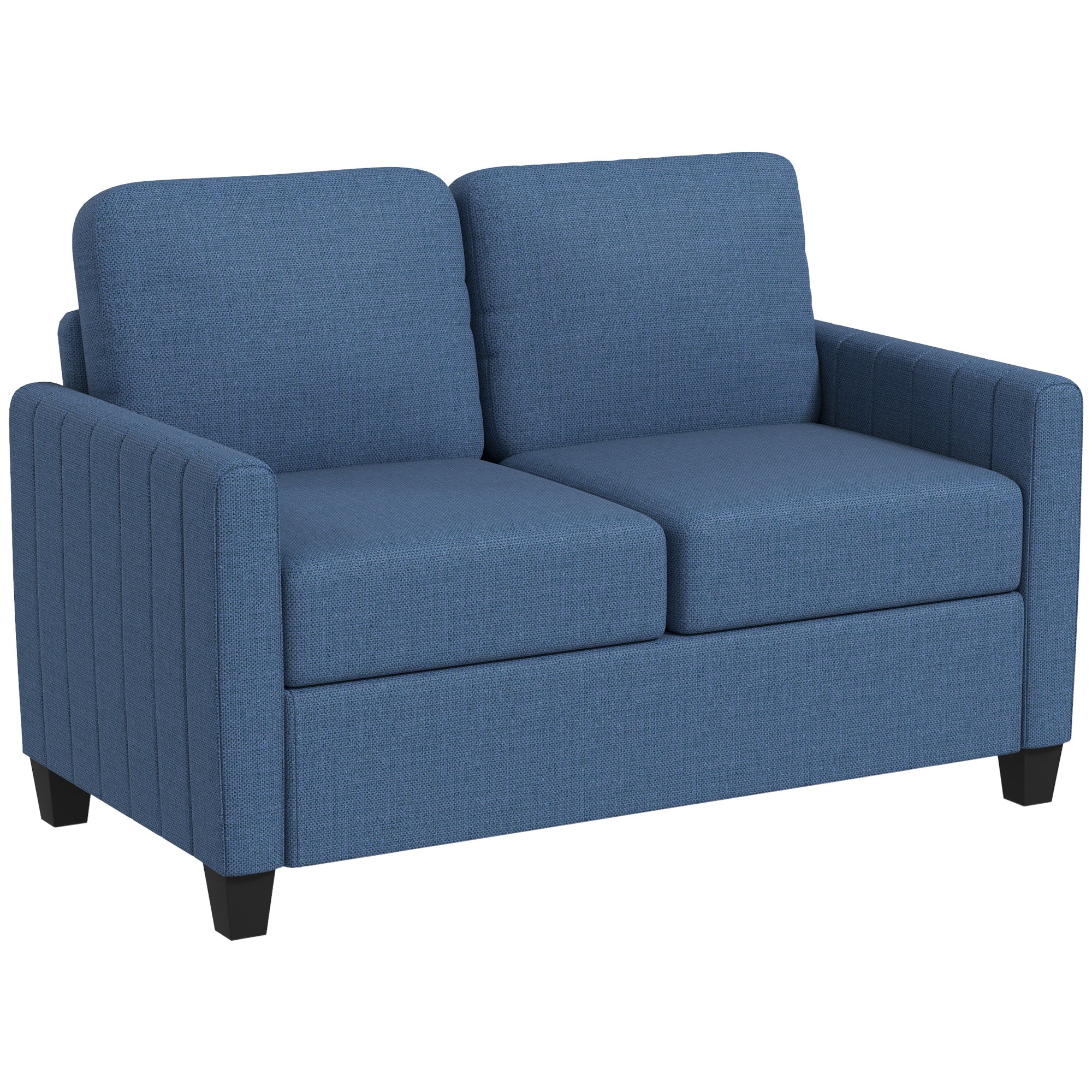 2 Seater Sofa, Channel Tufted Modern Fabric Couch, Comfy Upholstered Loveseat with Spring Cushion, Back Pillow, for Living Room, Bedroom, Office, Blue