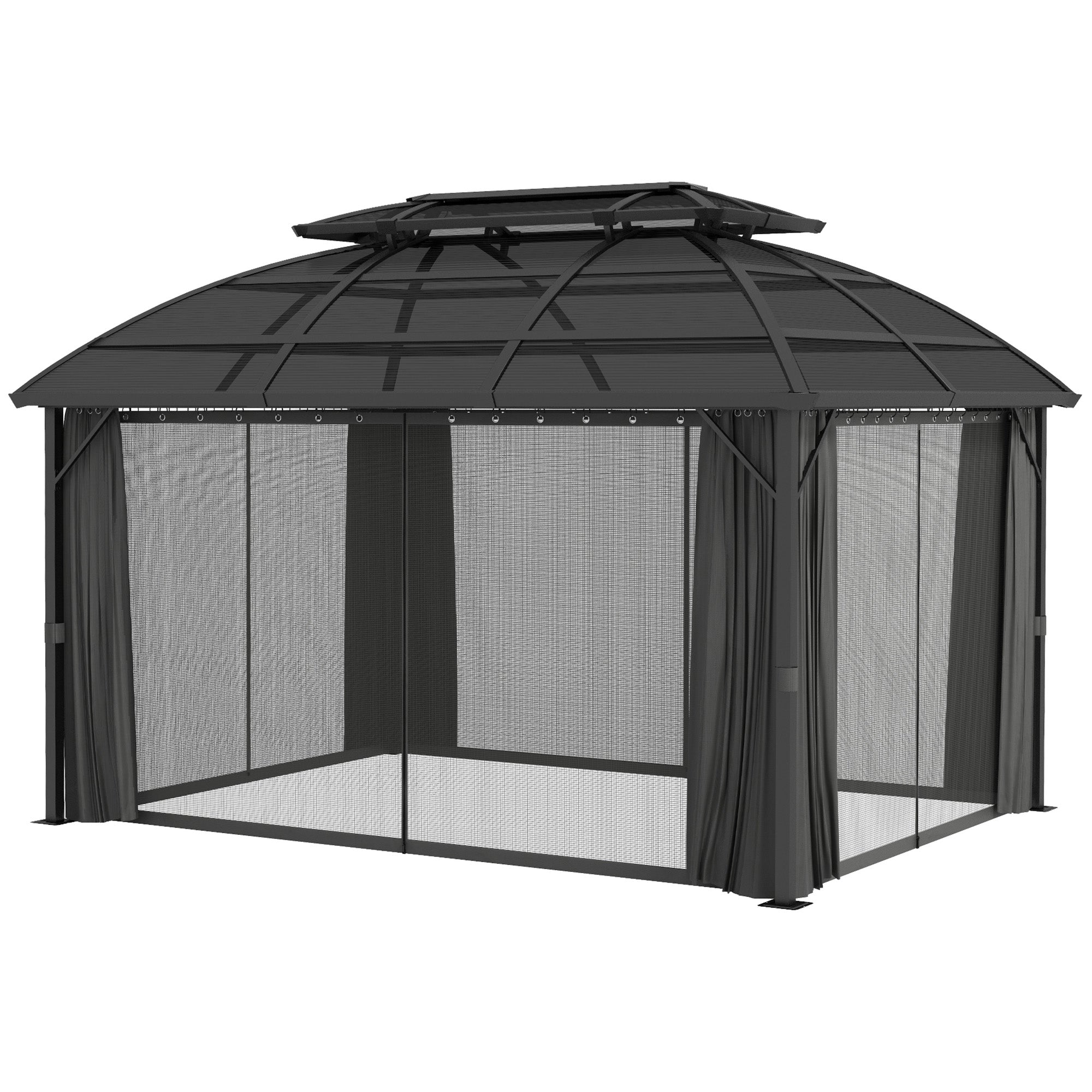 4 x 3m Aluminium Frame Hard Gazebo, with Accessories - Black