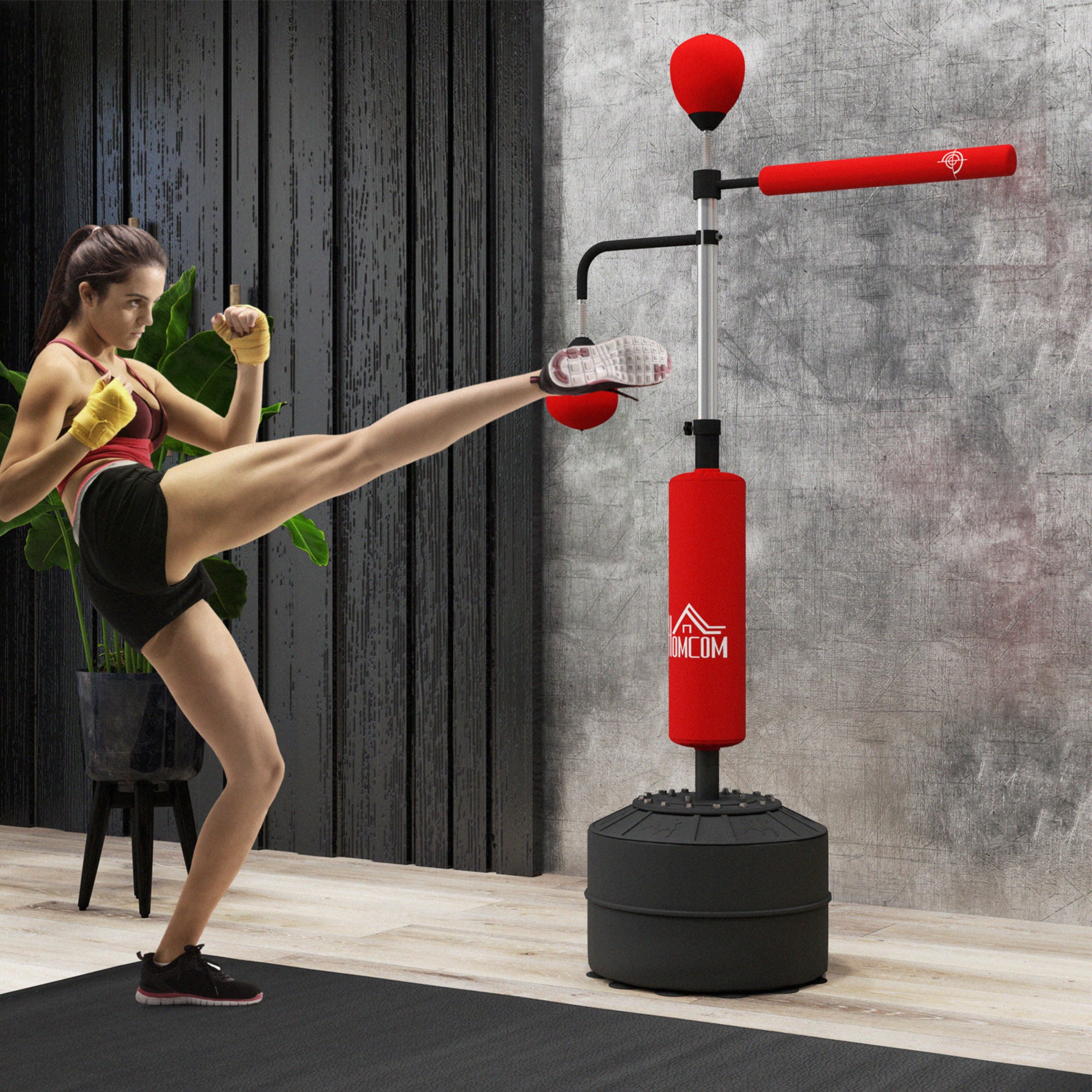 3-in-1 Boxing Punching Bag, Freestanding with 2 Speed Bals, 360° Reflex Bar, 160-230cm Adjustable Height, Red