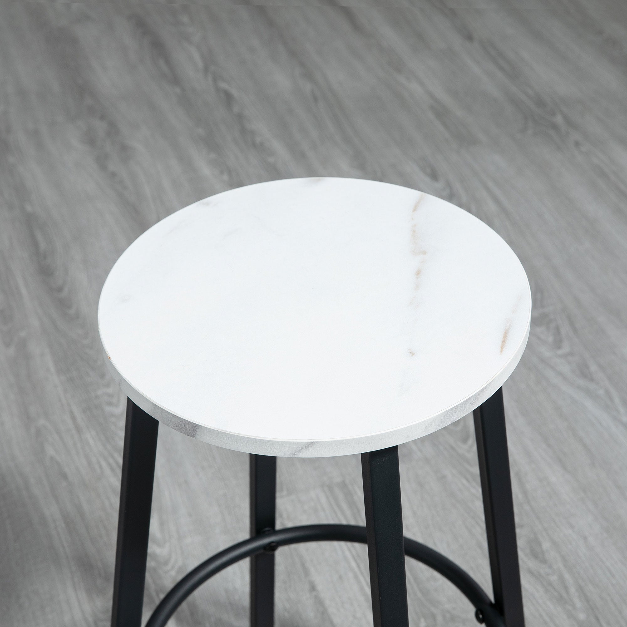 Three-Piece Marble-Effect Bar Table Set - White/Black