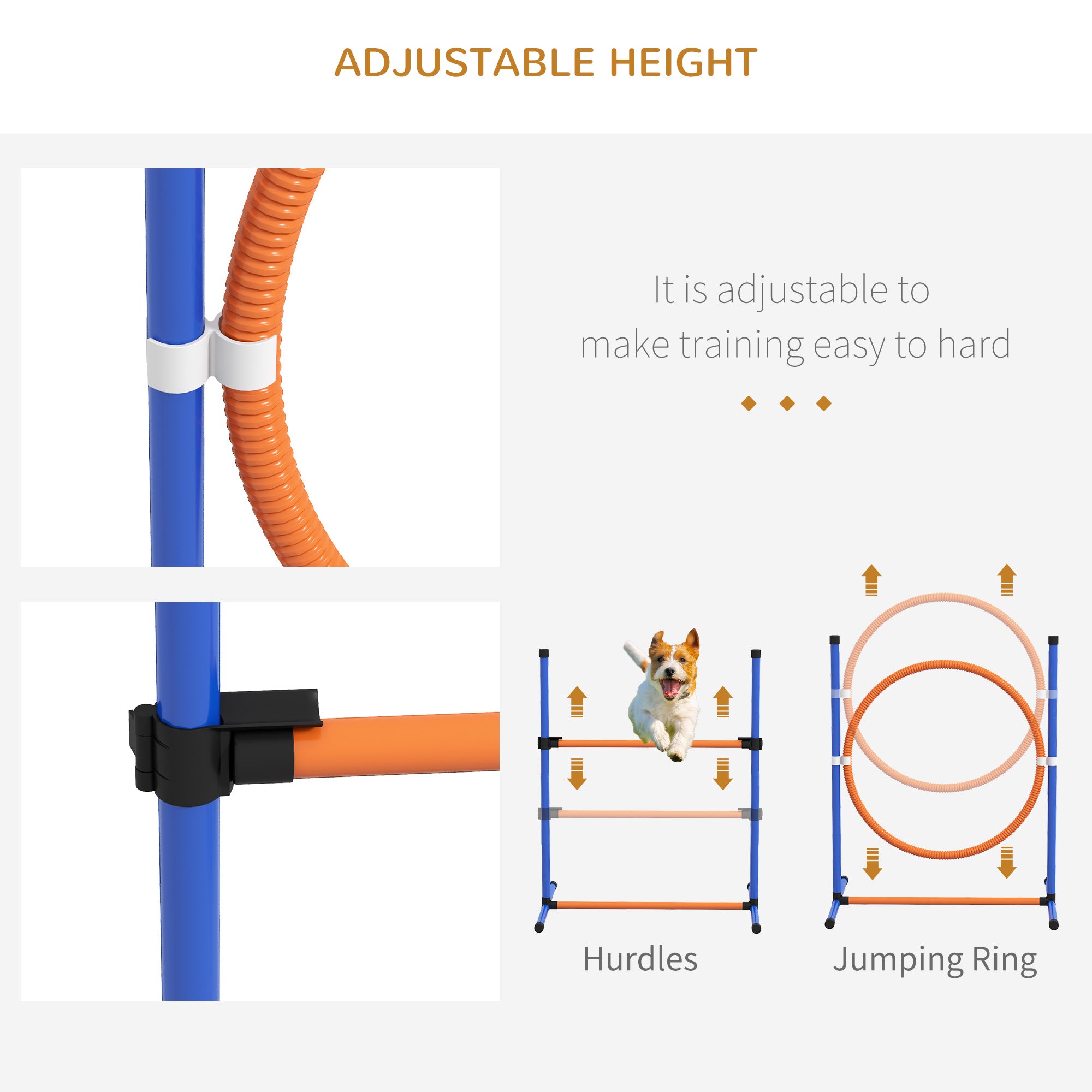 Dog Agility Training Equipment Set with Weave Poles, Jump Ring, Pause Box & Adjustable Hurdle - Orange