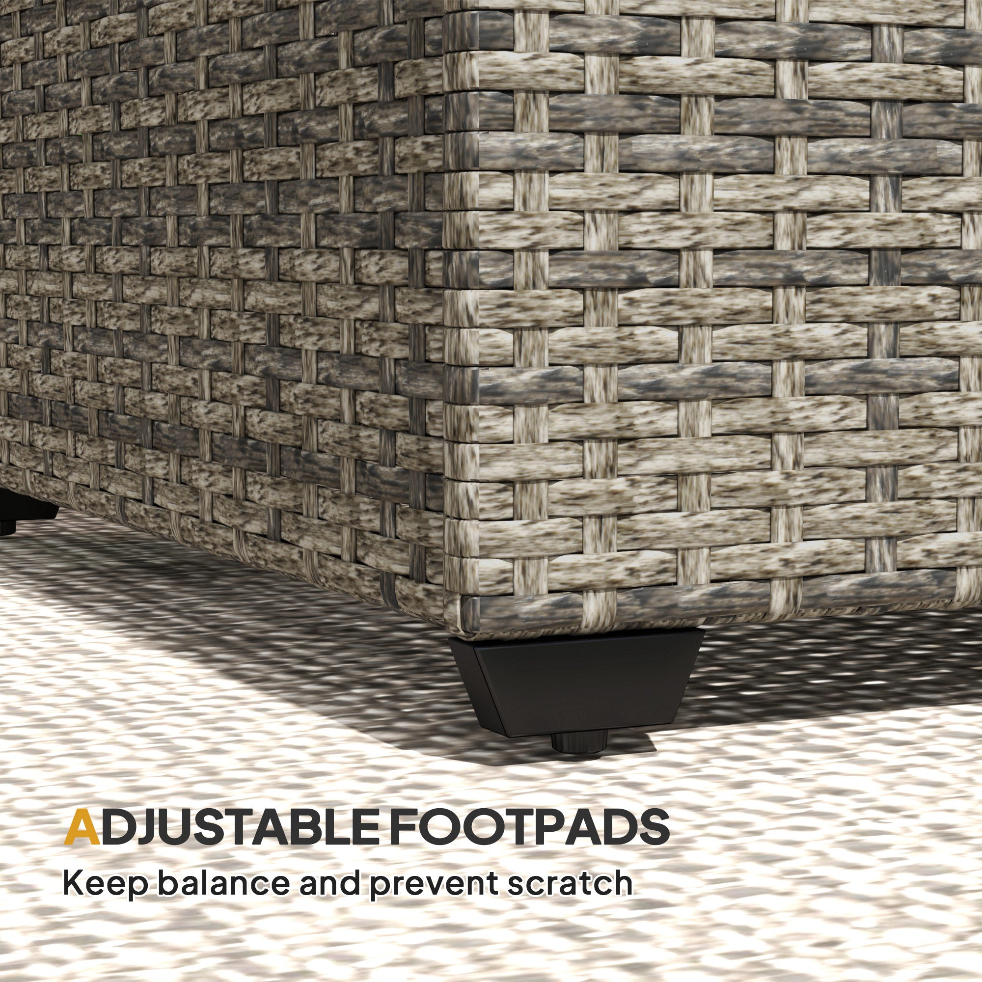 Glass-Top Rattan Side Table with Tempered Glass - Dark Grey