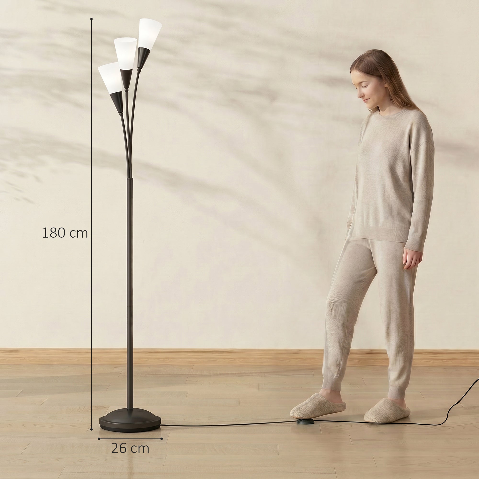 Modern Standing Lamp, 3-Light Upright Floor Lamps for Living Room, Black