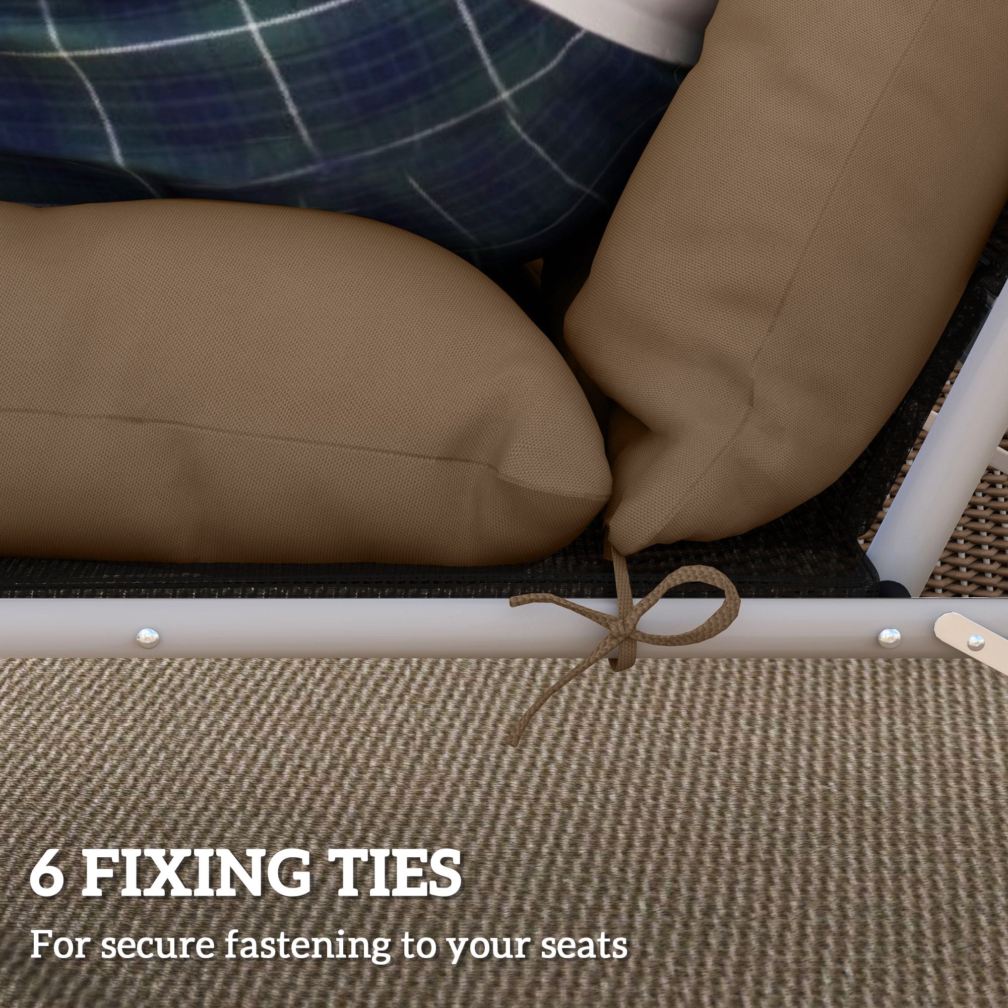 Set of 2 Sun Lounger Cushions with High-Resilience Foam - Khaki