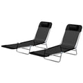 Set of 2 Steel Frame Reclining Sun Loungers with Pillows - Black