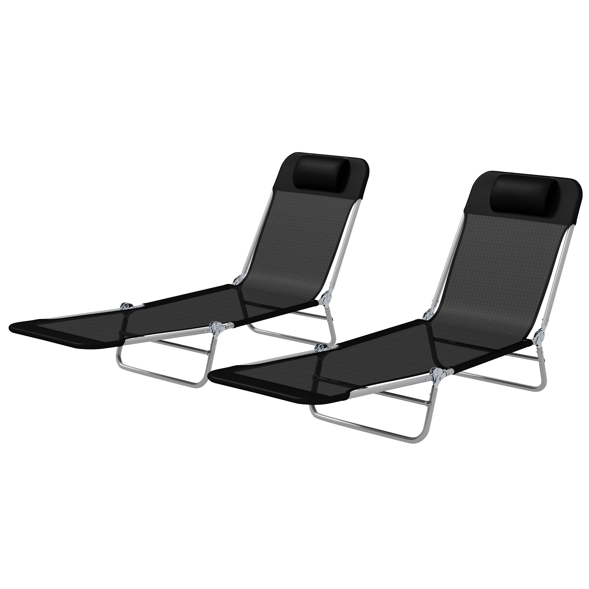 Set of Two Steel Frame Sun Loungers, with Reclining Backs - Black