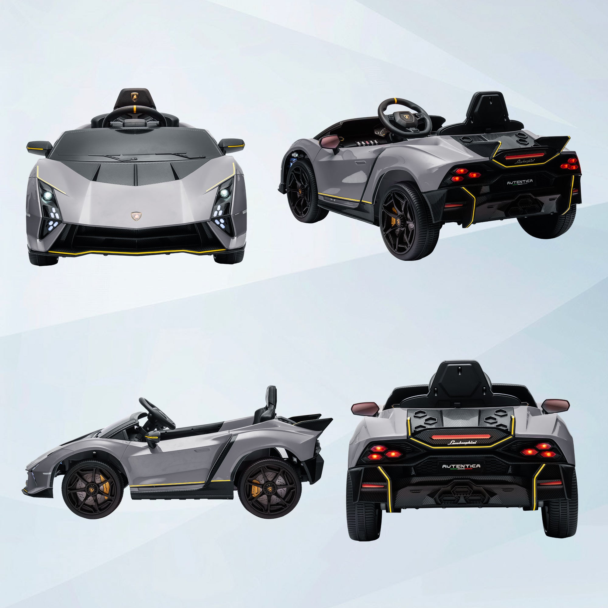 12V Lamborghini Autentica Licensed Kids Electric Car with Remote Control, Four Suspension Wheels, Soft Start, Grey