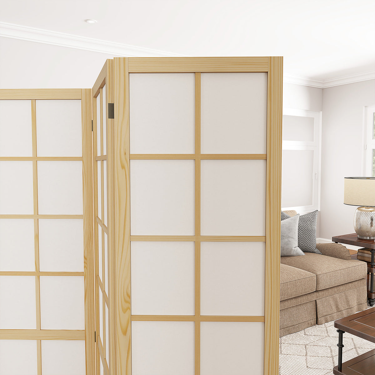4 Panel Folding Room Divider 160x170cm Freestanding Privacy Screen - Natural Wood Finish