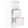 Filing Cabinet, Fluted Vertical File Cabinet with 3 Lockable Drawers and Hanging Rails, White