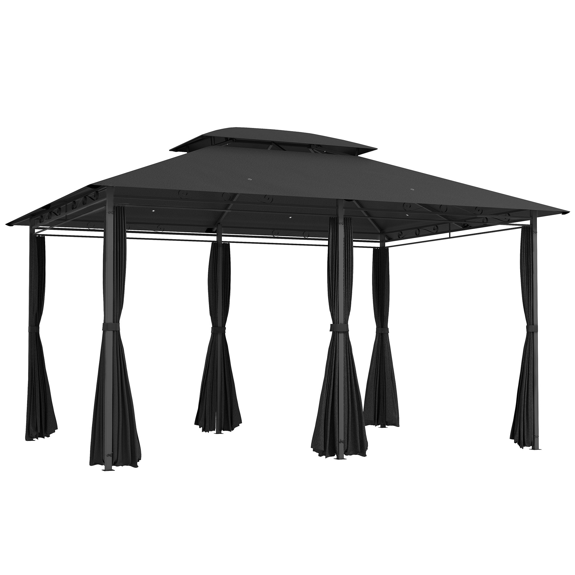 3 x 4m Steel Gazebo, with Curtains - Black