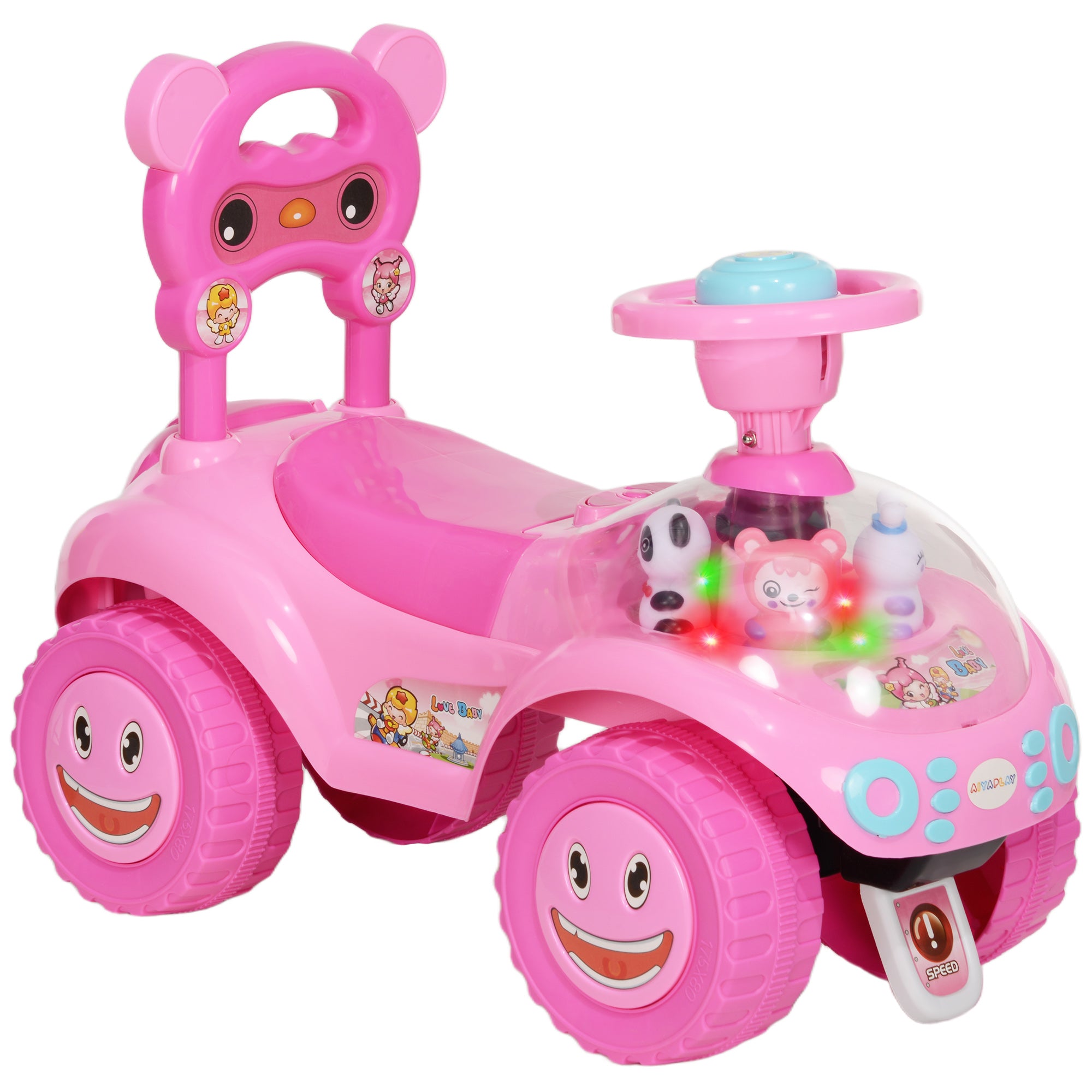 Foot to Floor oddler Ride on Toy w/ Music, Light, Horn, Under Seat Storage, Anti-Over-Backwards Device, Pink