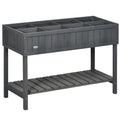 Fir Wood Raised Rectangular 8 Compartment Plant Stand Dark Grey
