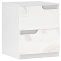 High Gloss Bedside Table with 2 Drawers - White