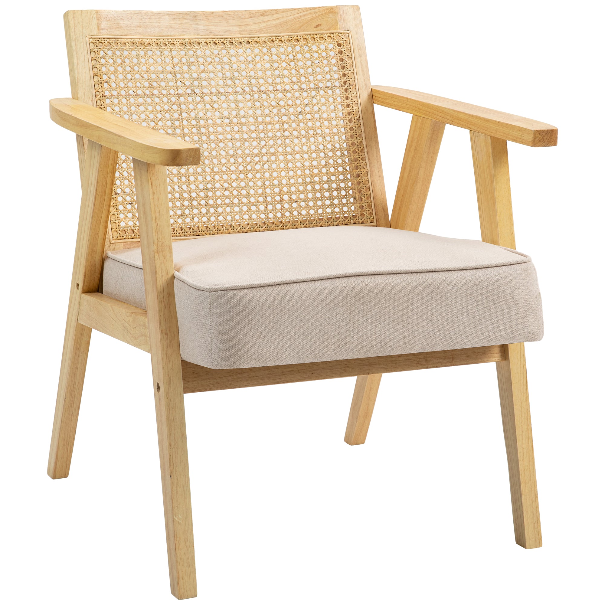 Wooden Rattan Weave Panel Accent Chair - Natural Finish