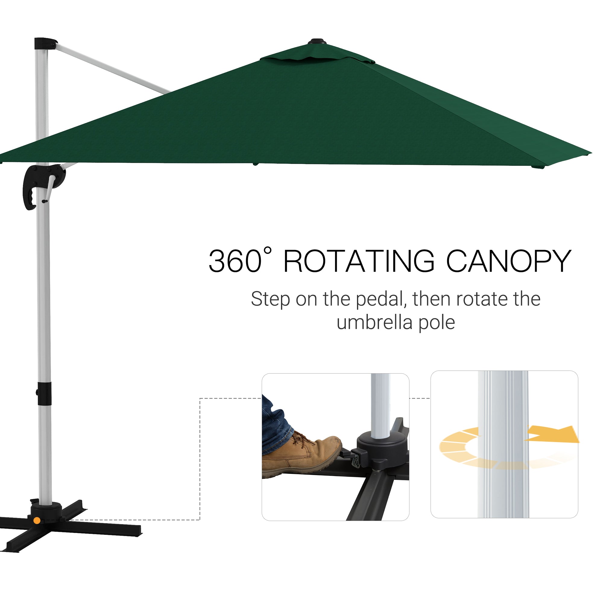 Square Cantilever Garden Parasol, with Five-Position Canopy - Green
