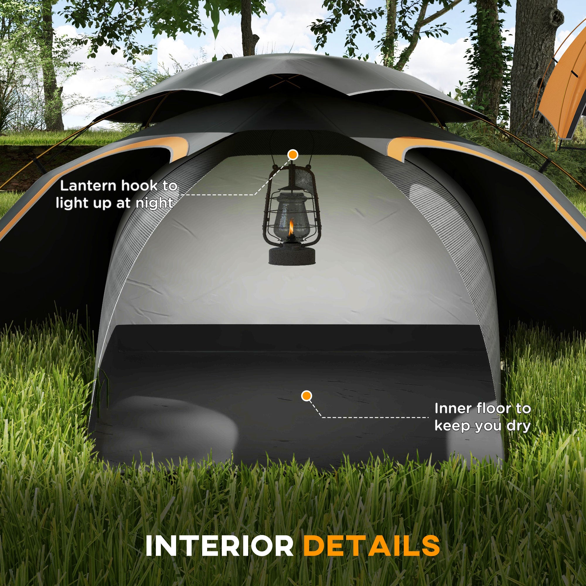 Camping Tent with Self Inflatable Mattress, 1 Person Dome Tent with Removable Rainfly and Aluminium Frame, 2000mm Waterproof, Portable with Bags, for Fishing Hiking, Dark Grey/Grey