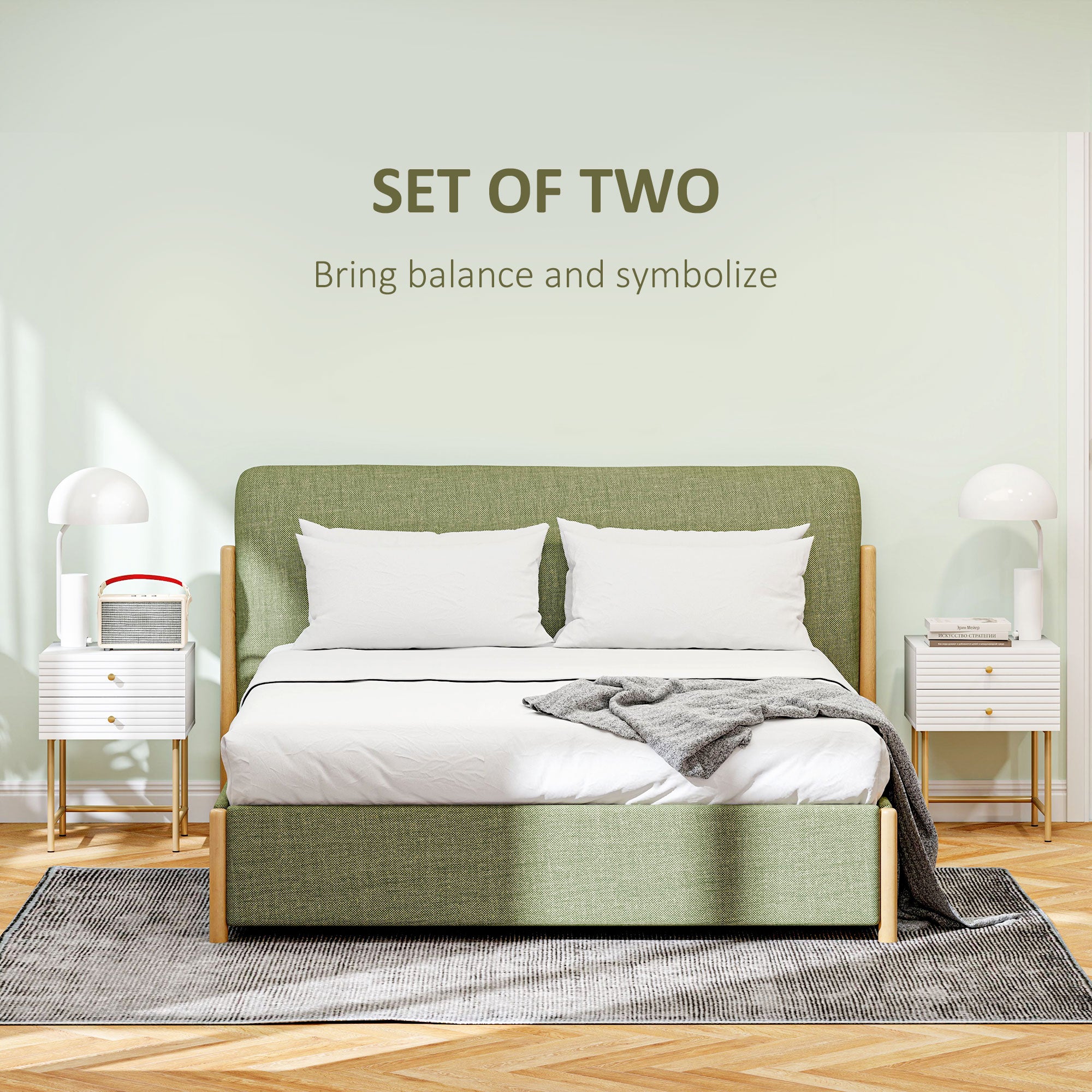 Set of Two Elegant Bedside Tables - White/Gold-Tone