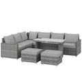 6 Seater Rattan Garden Furniture Set with 3 Sofas, 2 Footstools, Table, Patio Rattan Furniture Sofa Sets, Grey