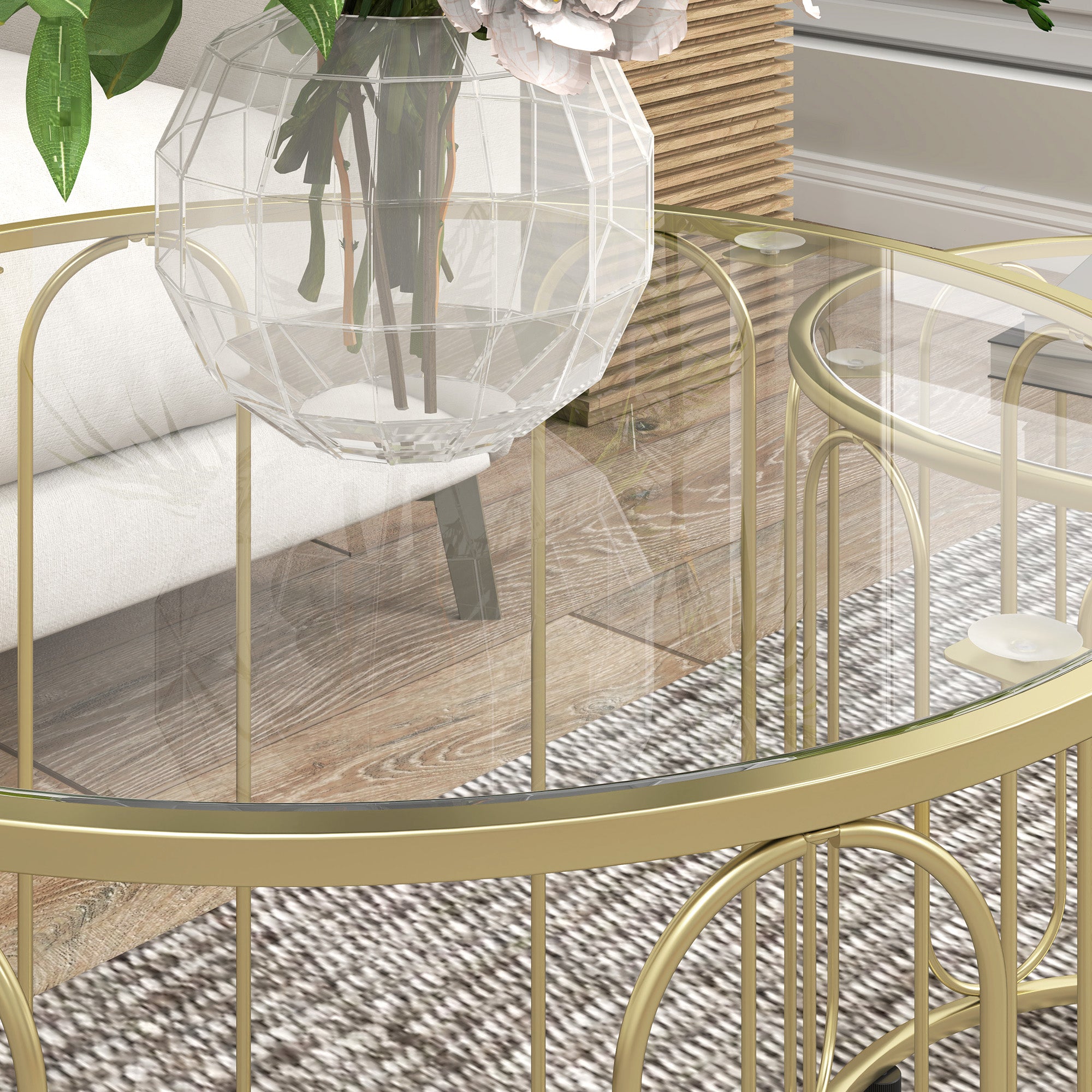 Elliptical Cut-Out Nesting Coffee Tables with Tempered Glass Tops - Gold-Tone