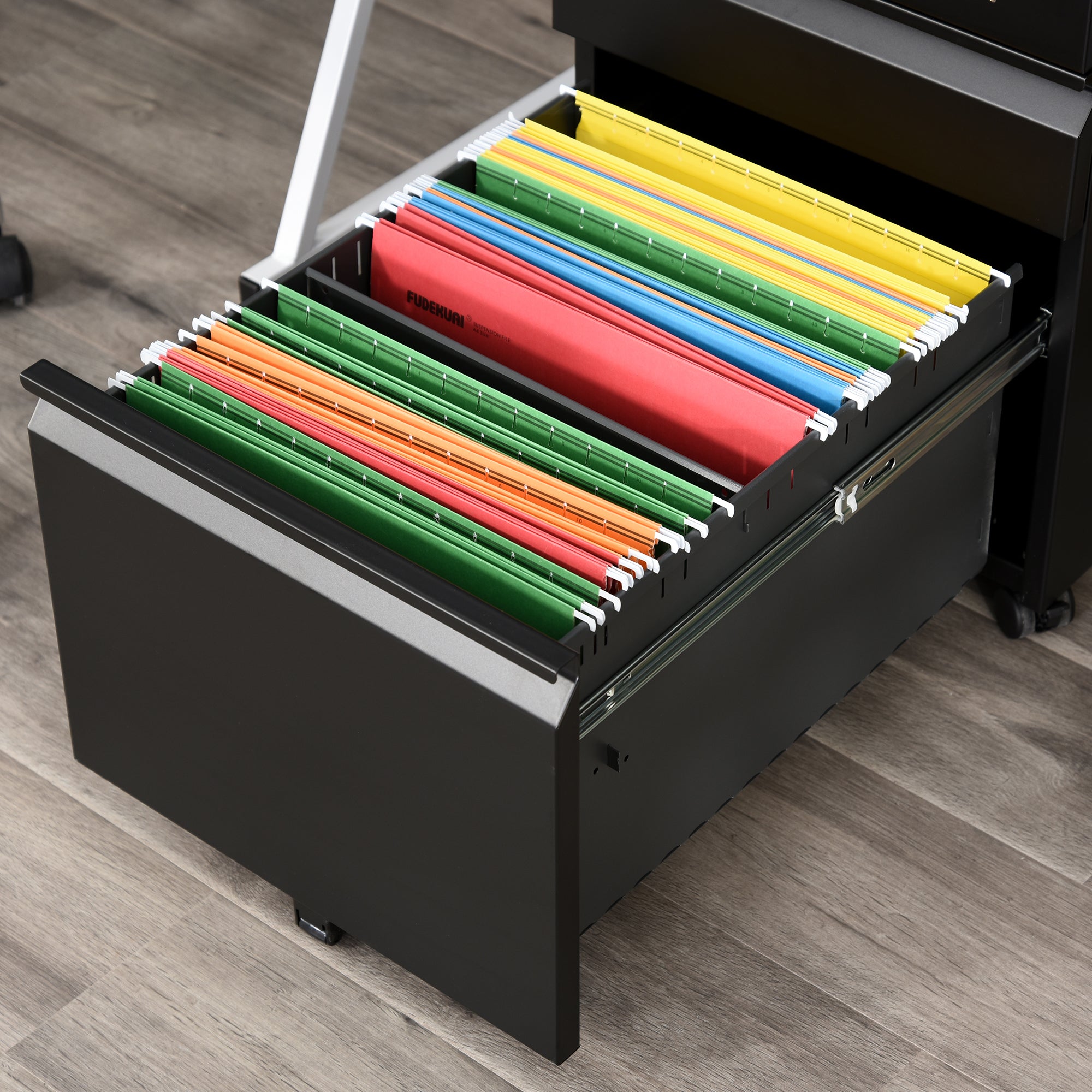 3 Drawer Filling Cabinet, Mobile Metal File Cabinet with Anti-tilt Design for Letter, A4, Legal Size, Black