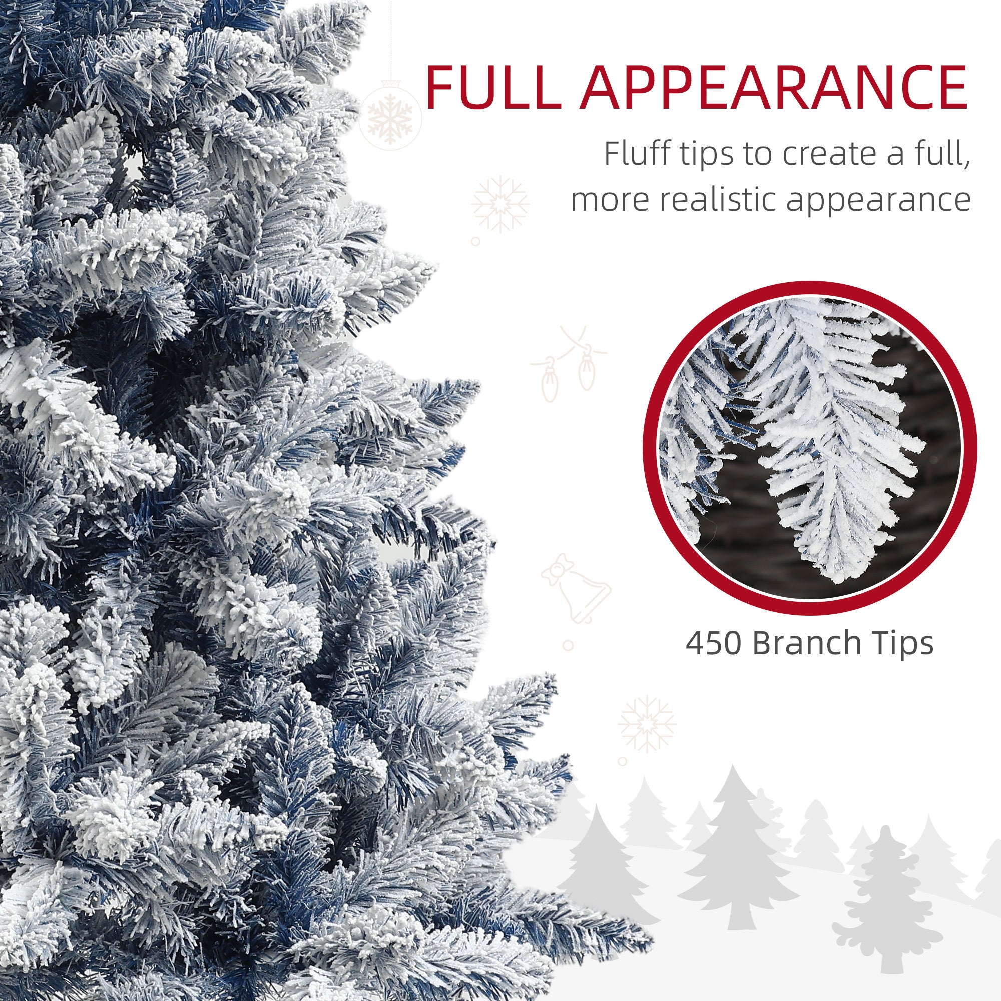 5ft Flocked Artificial Christmas Tree with 450 Snow Frosted Tips, Metal Stand, Snowy Hinged Xmas Tree, Blue