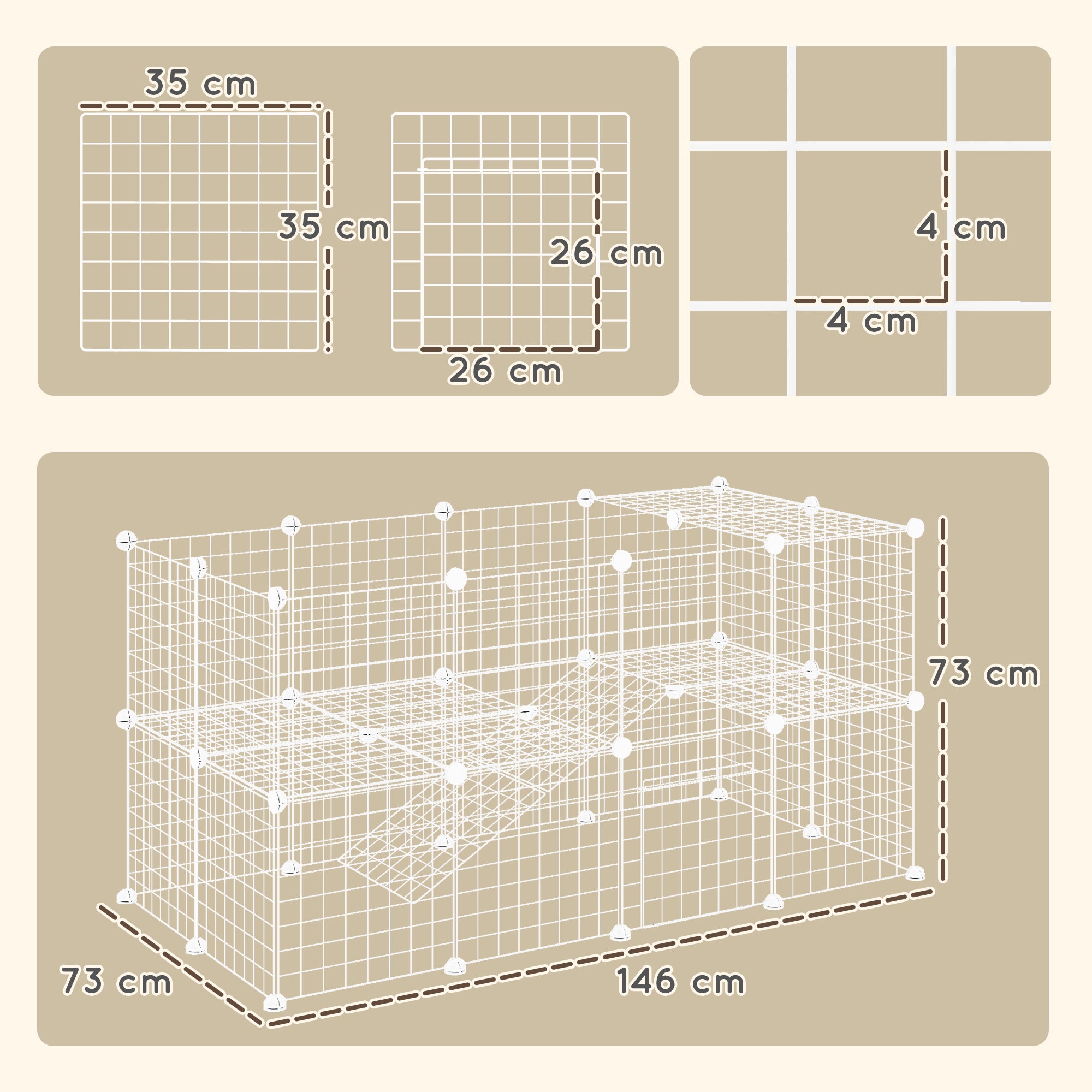 DIY 36 Panel Pet Playpen Metal Wire Fence for Chinchilla, Hedgehog, Bunny, Indoor, Outdoor Use, White