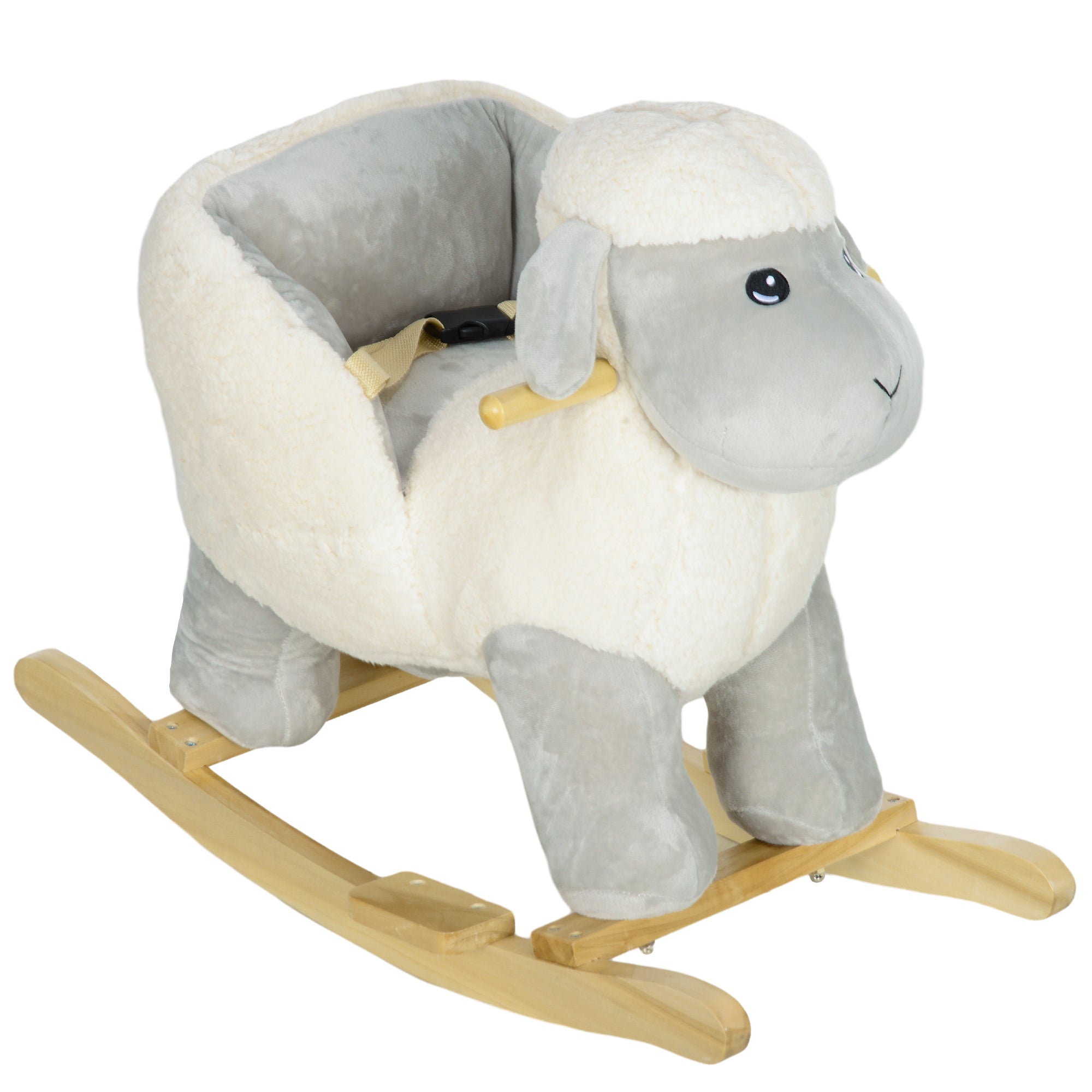 Rocking Horse, Ride on Lamb with Safety Belt, Sound, for Ages 1-3 Years, Grey