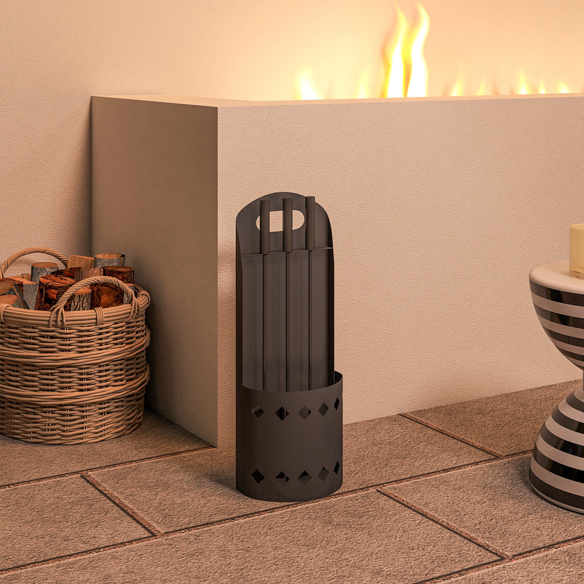 4 Pieces Fireplace Companion Set, Metal Fireplace Accessories Fireside Companion Set with Broom, Shovel, Poker, Bucket, Black