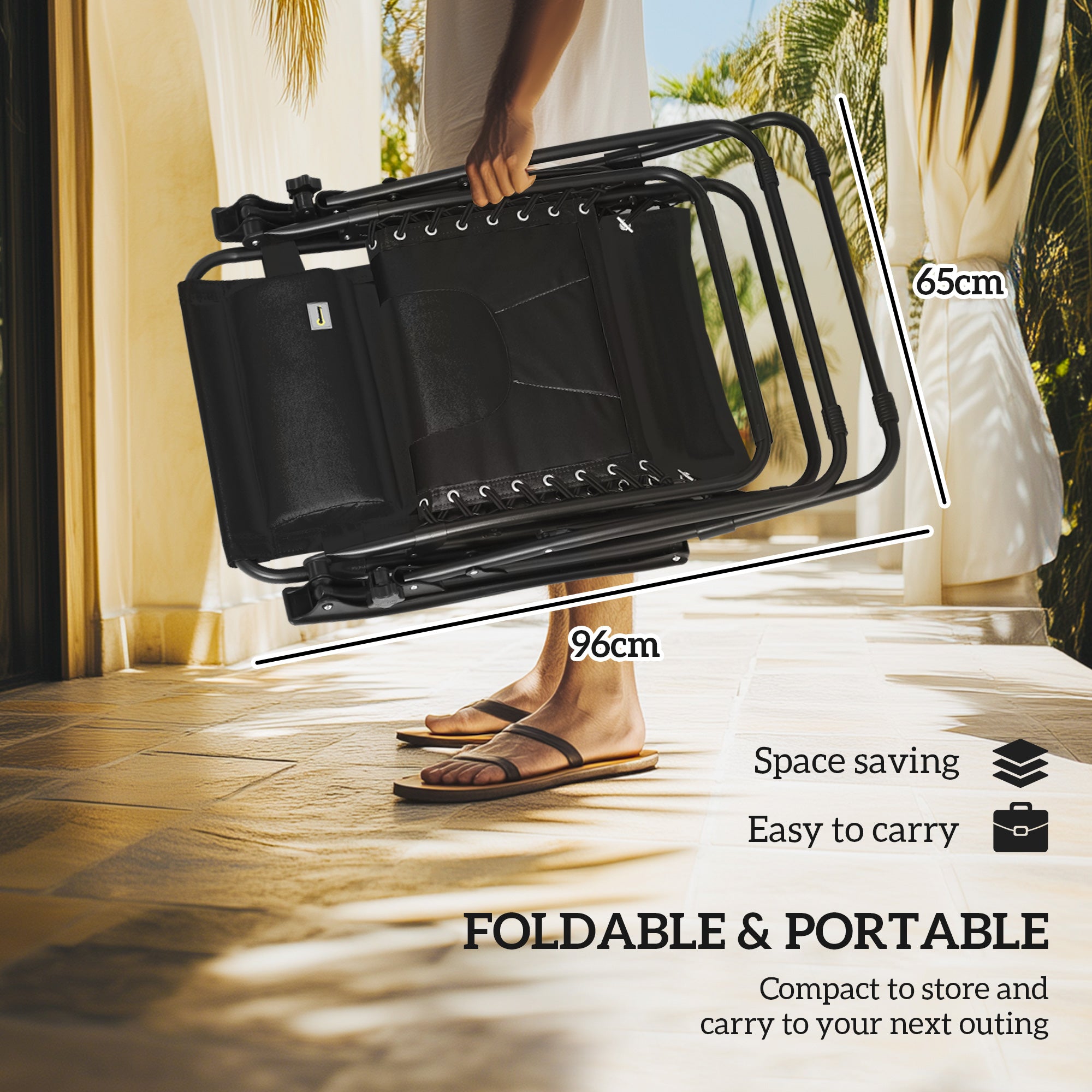 Set of 2 Zero Gravity Lounger Chairs with Padded Seat and Shade Cover - Black