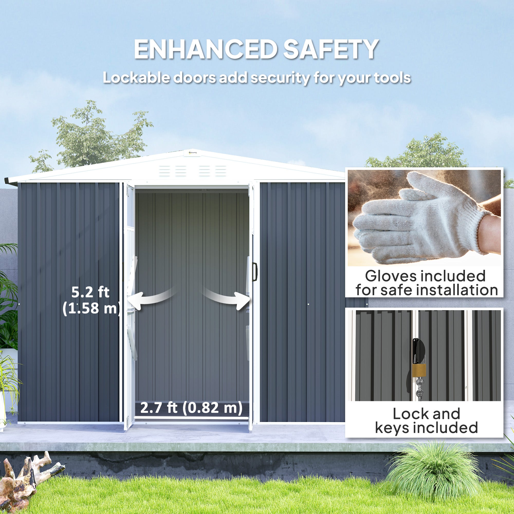 8 x 4 ft Metal Garden Storage Shed with Window and Lockable Door - Dark Grey