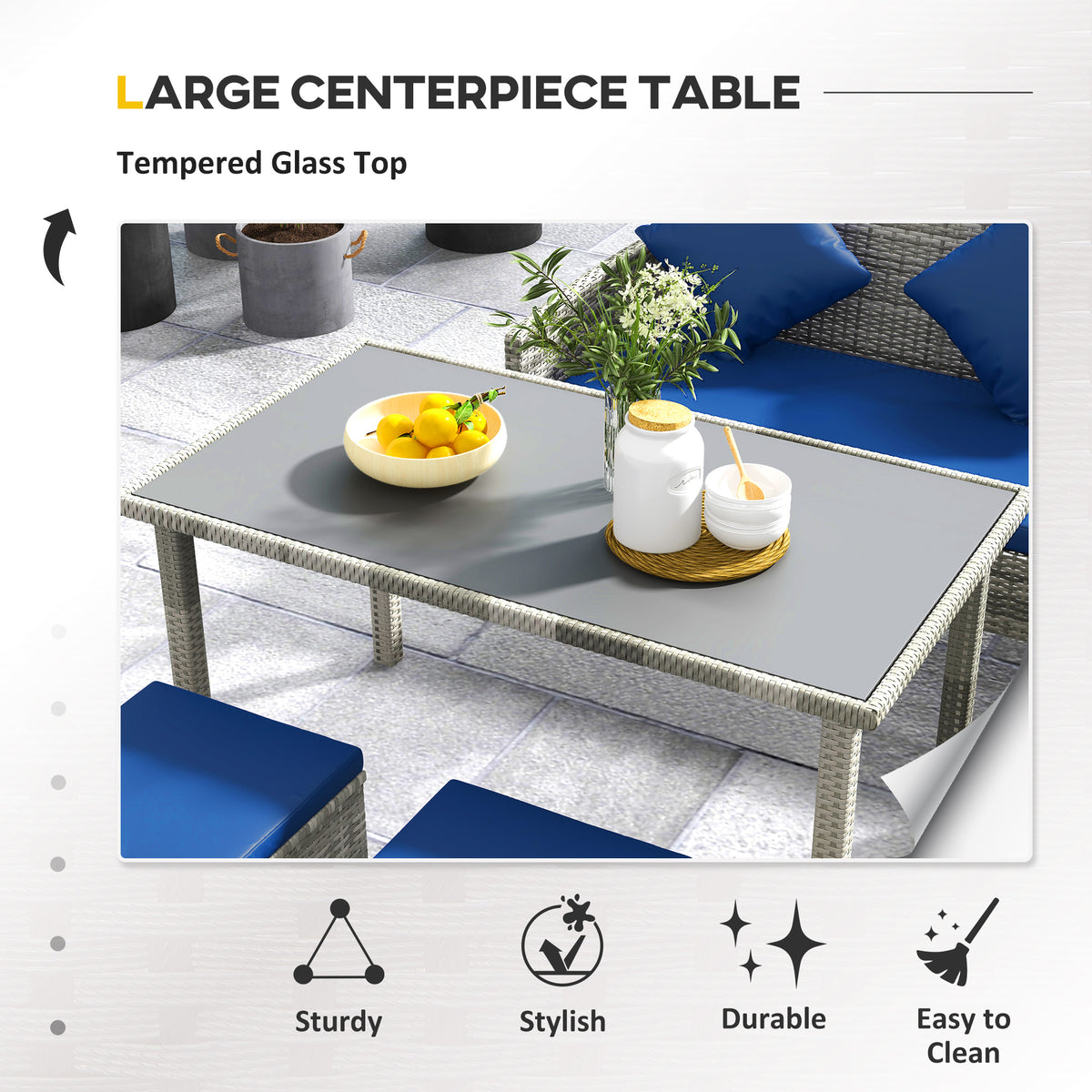 5 Piece Rattan Garden Furniture Dining Set with Cushions - Dark Blue
