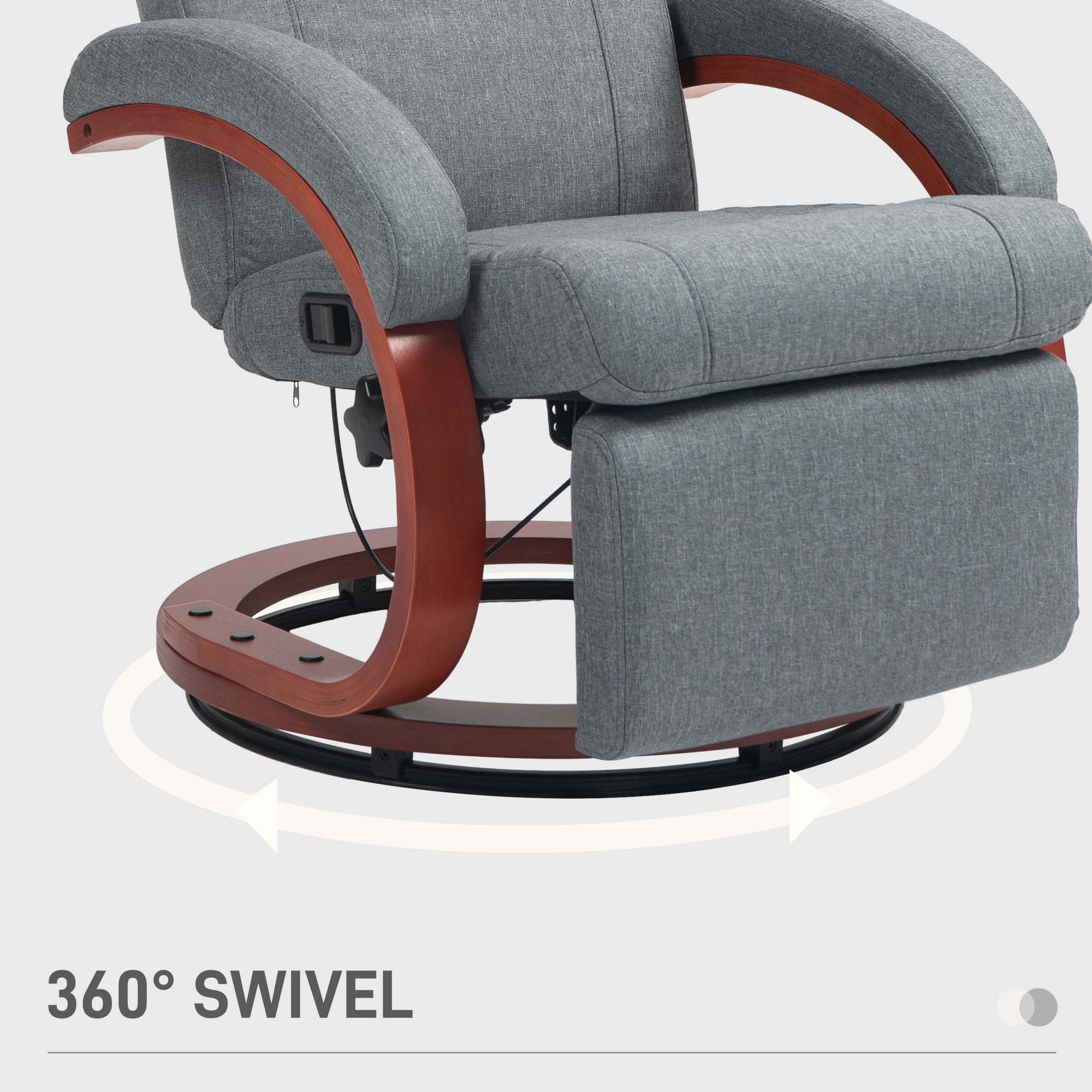 135° Manual Reclining Swivel Chair, with Footrest - Grey