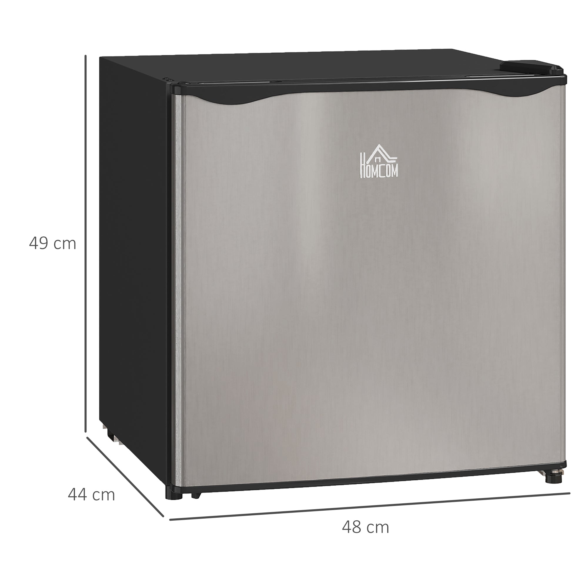 46 Litre Table Top Mini Fridge, Small Fridge with Ice Box, Reversible Door, Adjustable Temperature and Legs for Bedrooms, Home Office, Silver Tone