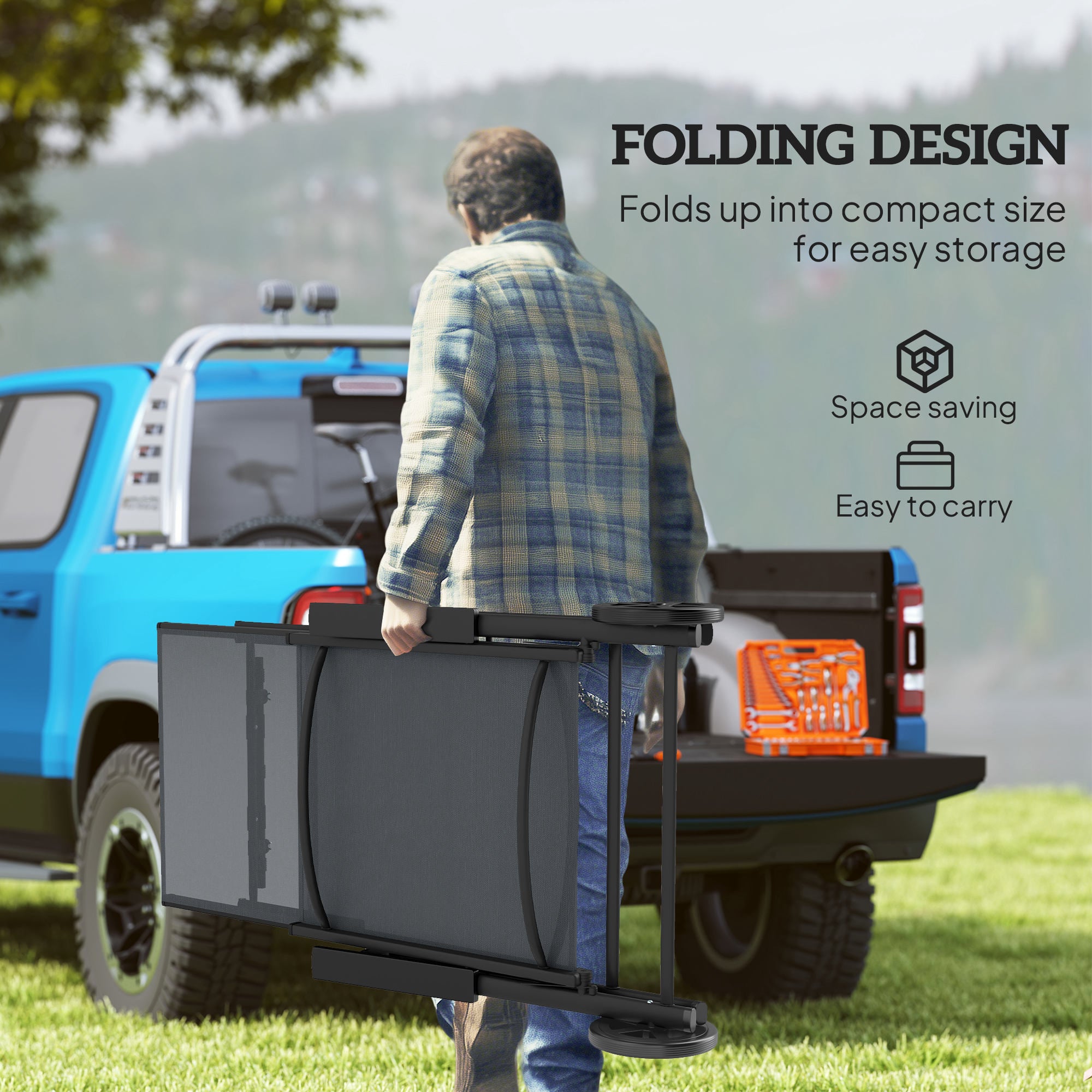 Folding Sun Lounger with Wheels and Adjustable Backrest - Grey