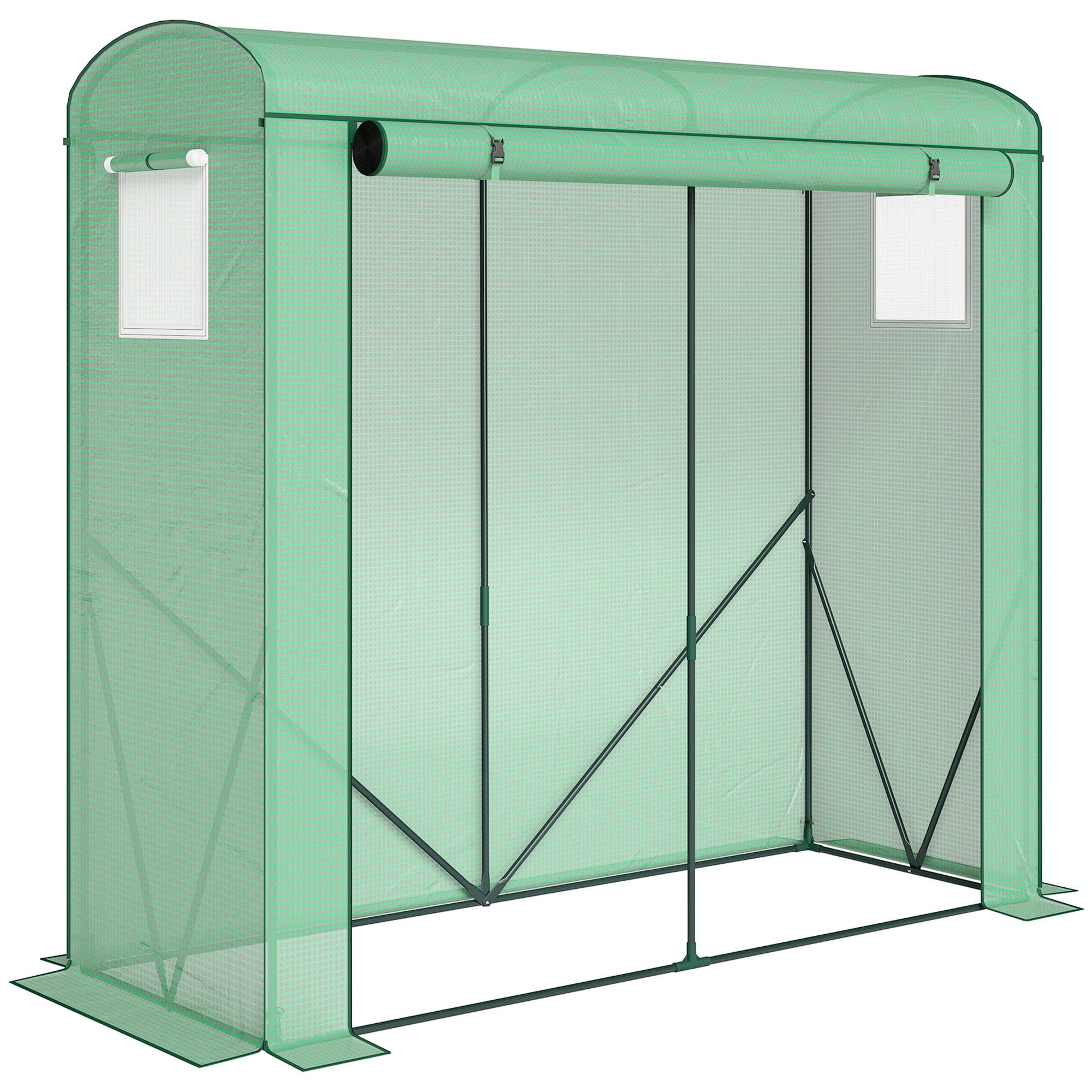 Mini Greenhouse, Garden Tomato Growhouse with Roll-Up Door and 2 Mesh Windows, PE Cover, 200 x 75 x 188 cm, Green