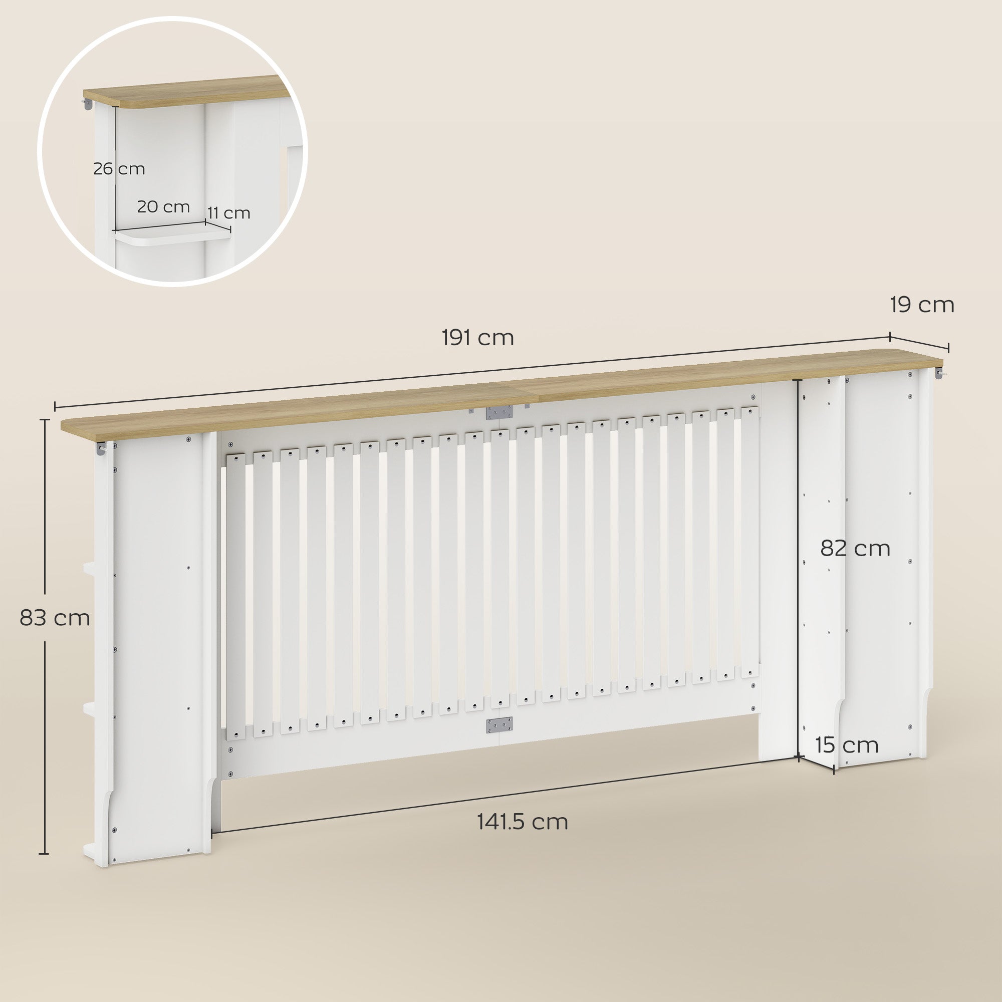Radiator Cover with Open Storage Shelves, Vertical Slatted Cabinet Shelf Heater Cover for Living Room, Hallway, Extra Large, White