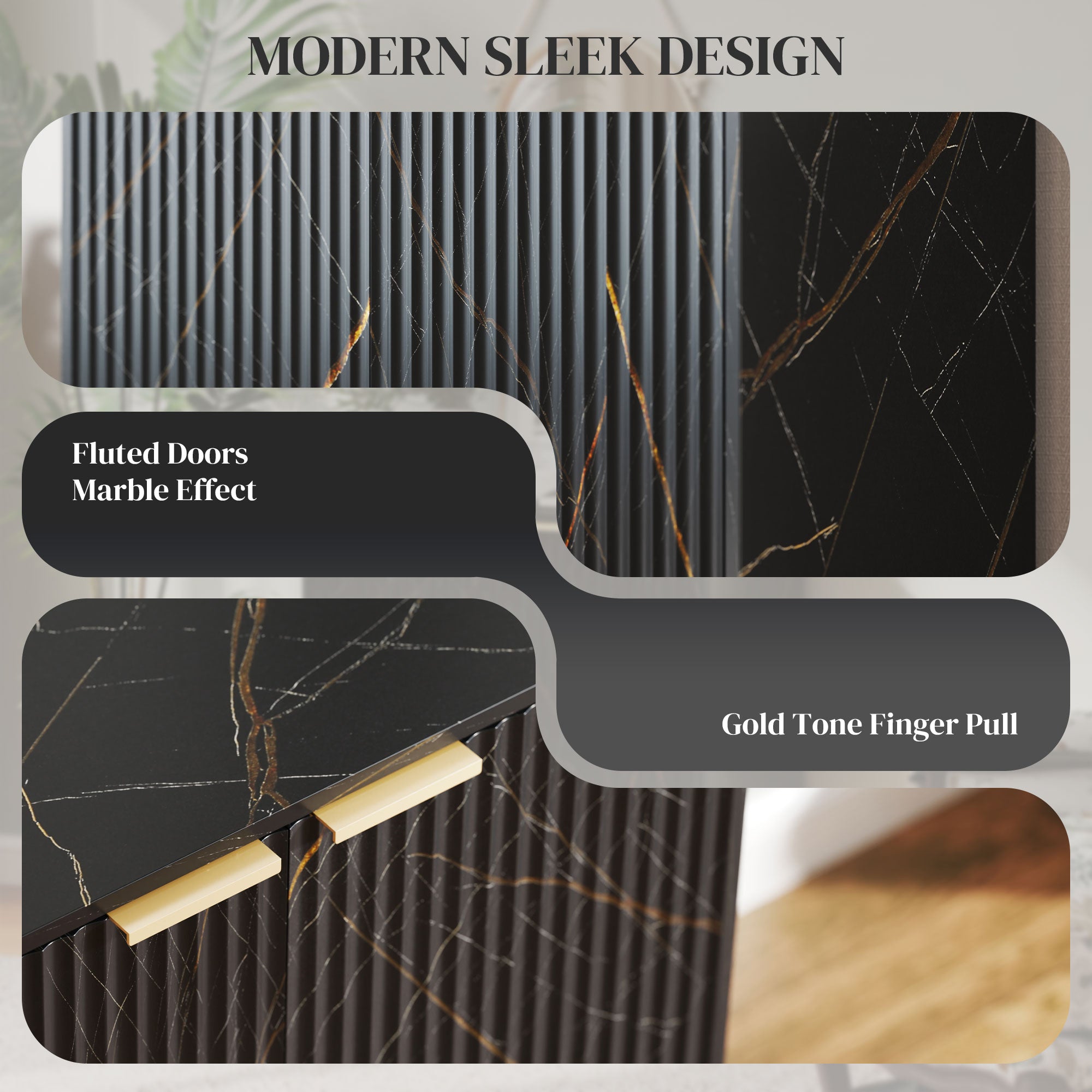 Elegant Storage Sideboard - Black/Gold-Tone