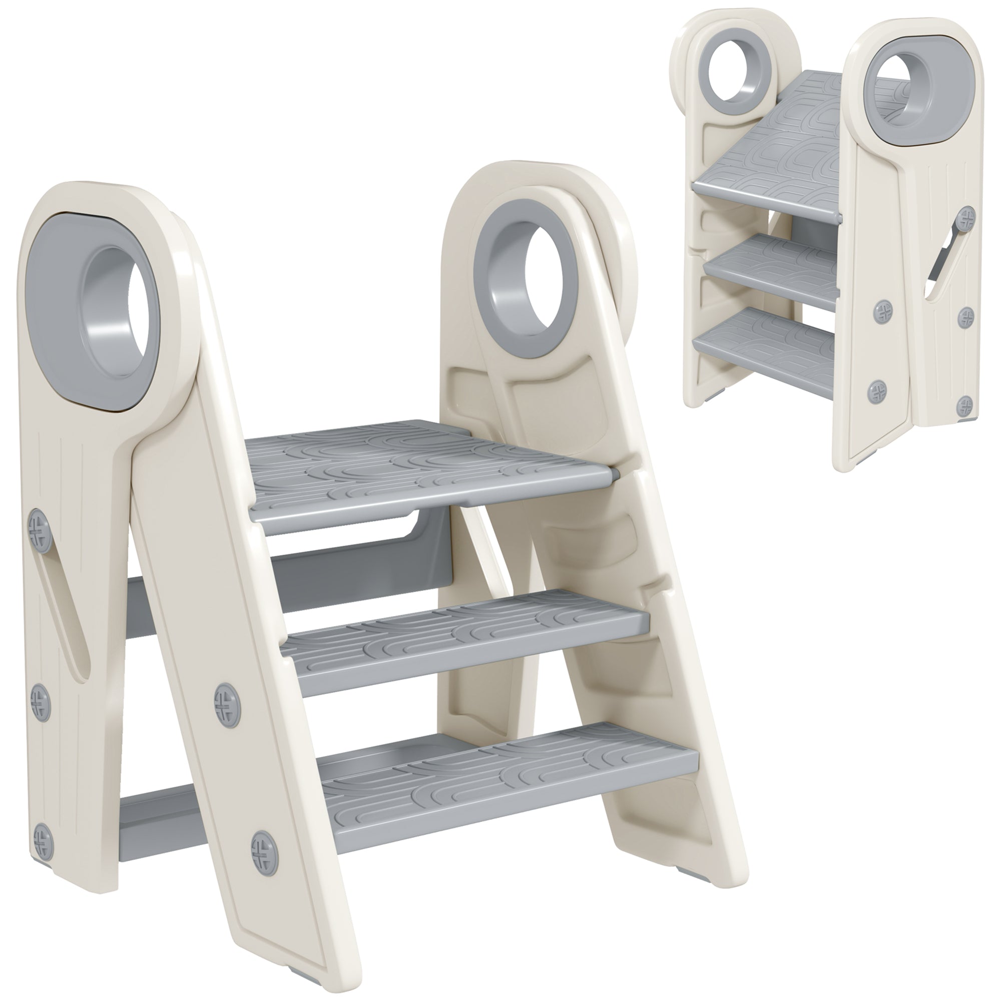 Foldable & Adjustable Toddler Tower with Handle, Non-Slip, Grey