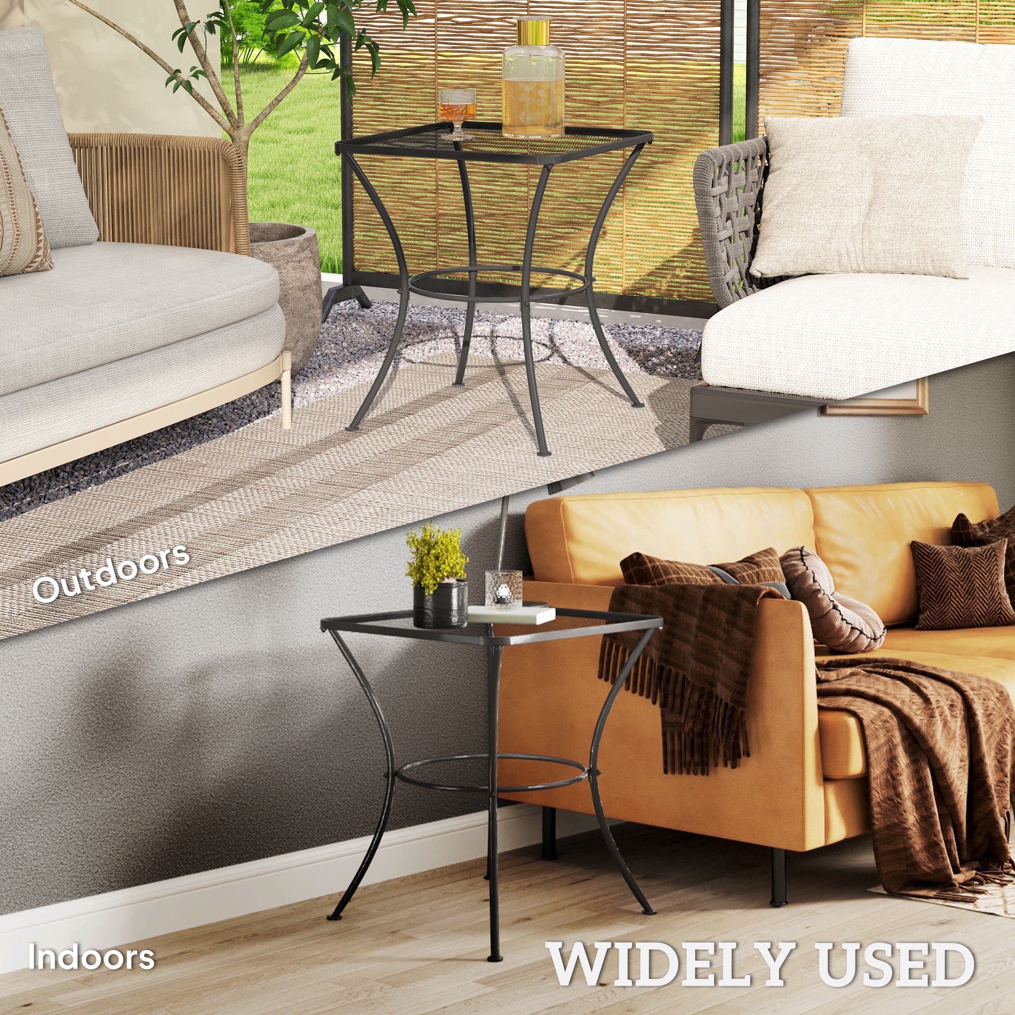 60cm Square Garden Table, Outdoor Metal Bistro Side Desk with Mesh Top, Black